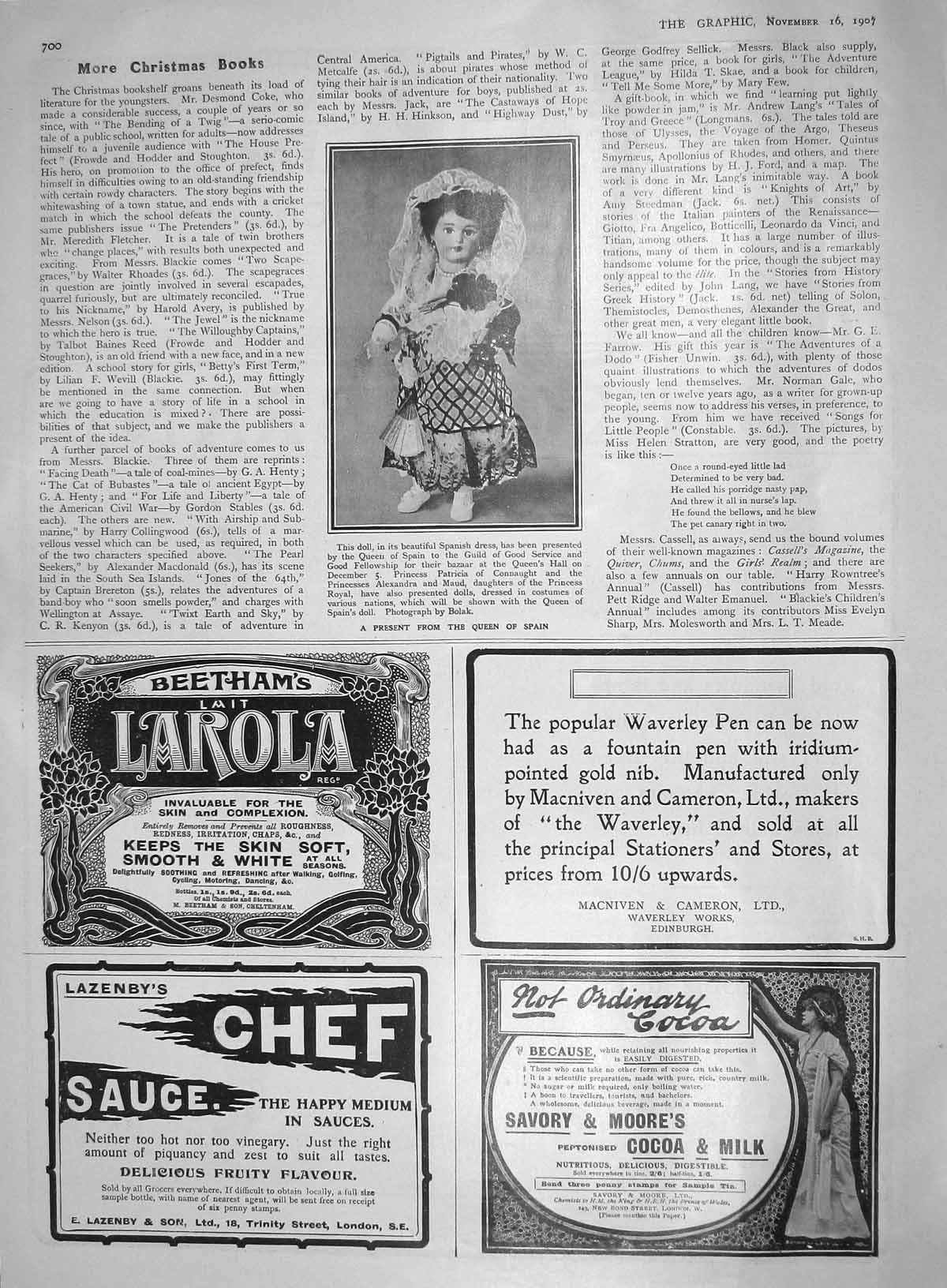 Old Antique Print 1907 Spanish Doll Queen Spain Beethams Larola Lazenby 20th