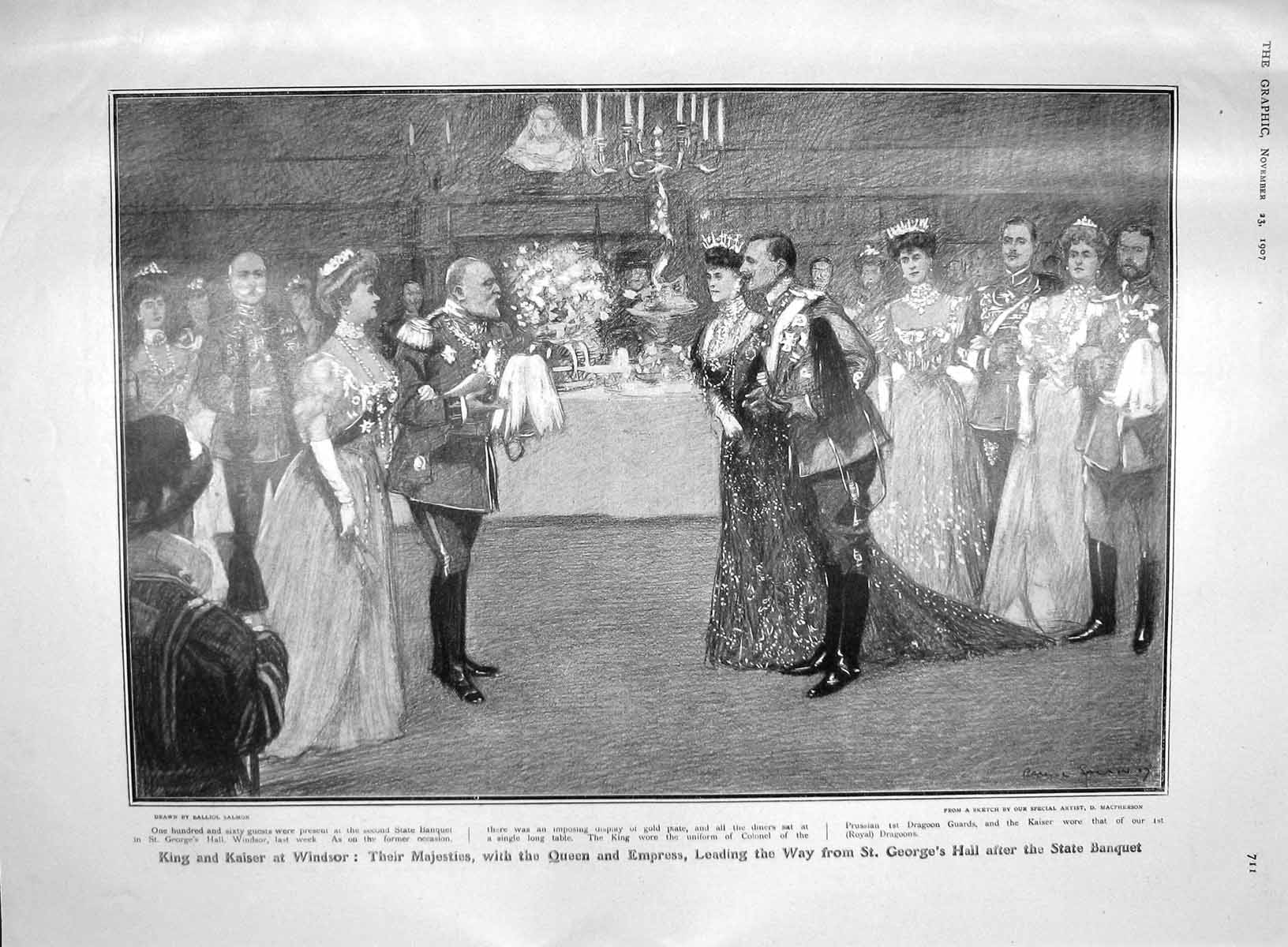 Old Antique Print 1907 King Kaiser Windsor George'S Hall Hunting Bourbon 20th