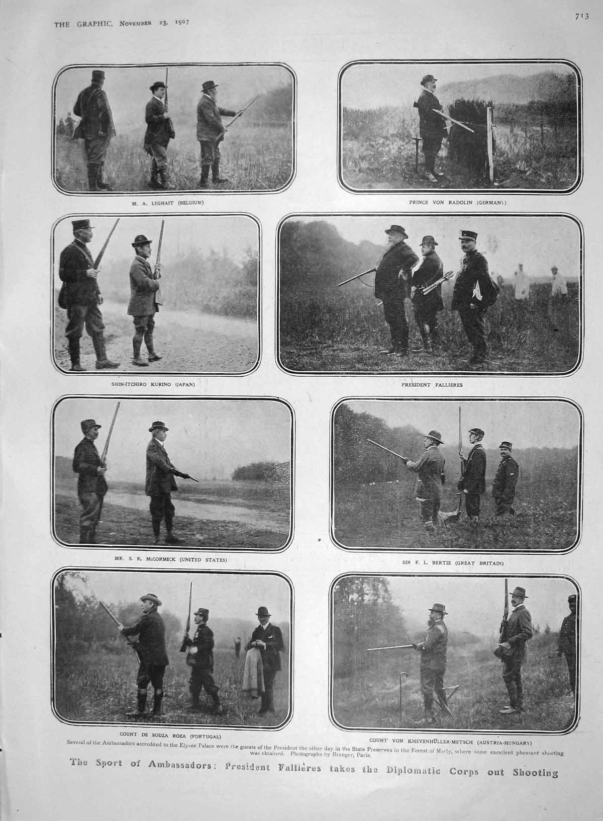 Old Antique Print 1907 President Fallieres Shoot Leghait Christiansborg 20th