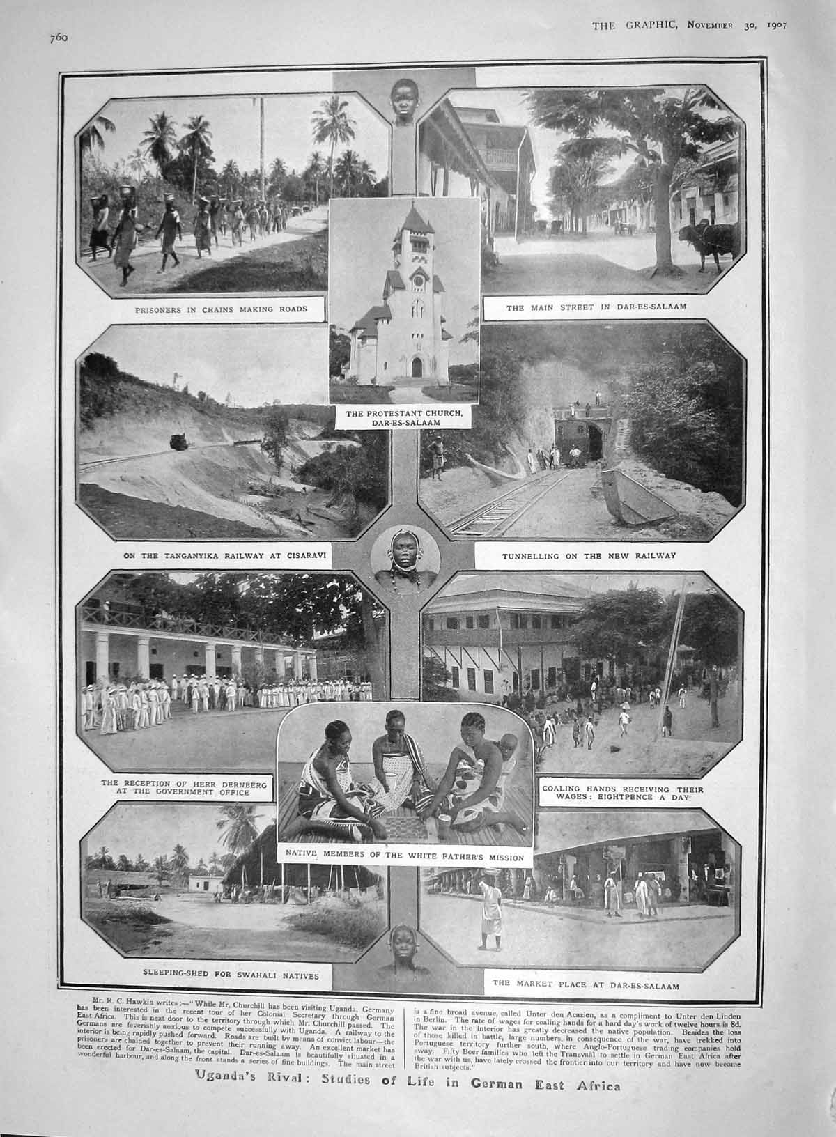 Old Antique Print 1907 Uganda Africa Church Dar-Es-Salaam Weddell Penguin 20th
