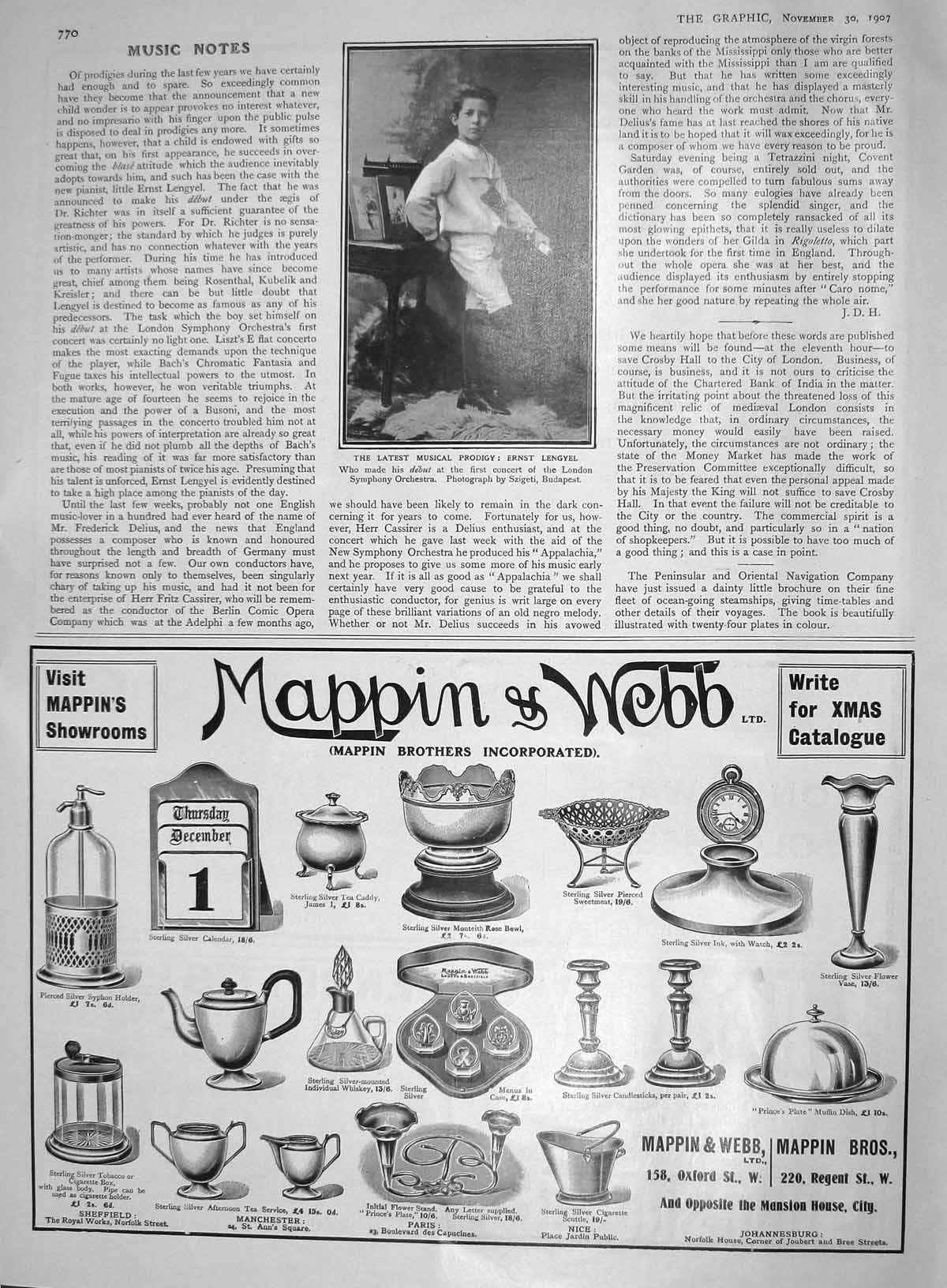 Old Antique Print 1907 Musical Prodigy Ernst Lengyel Mappin Webb London 20th