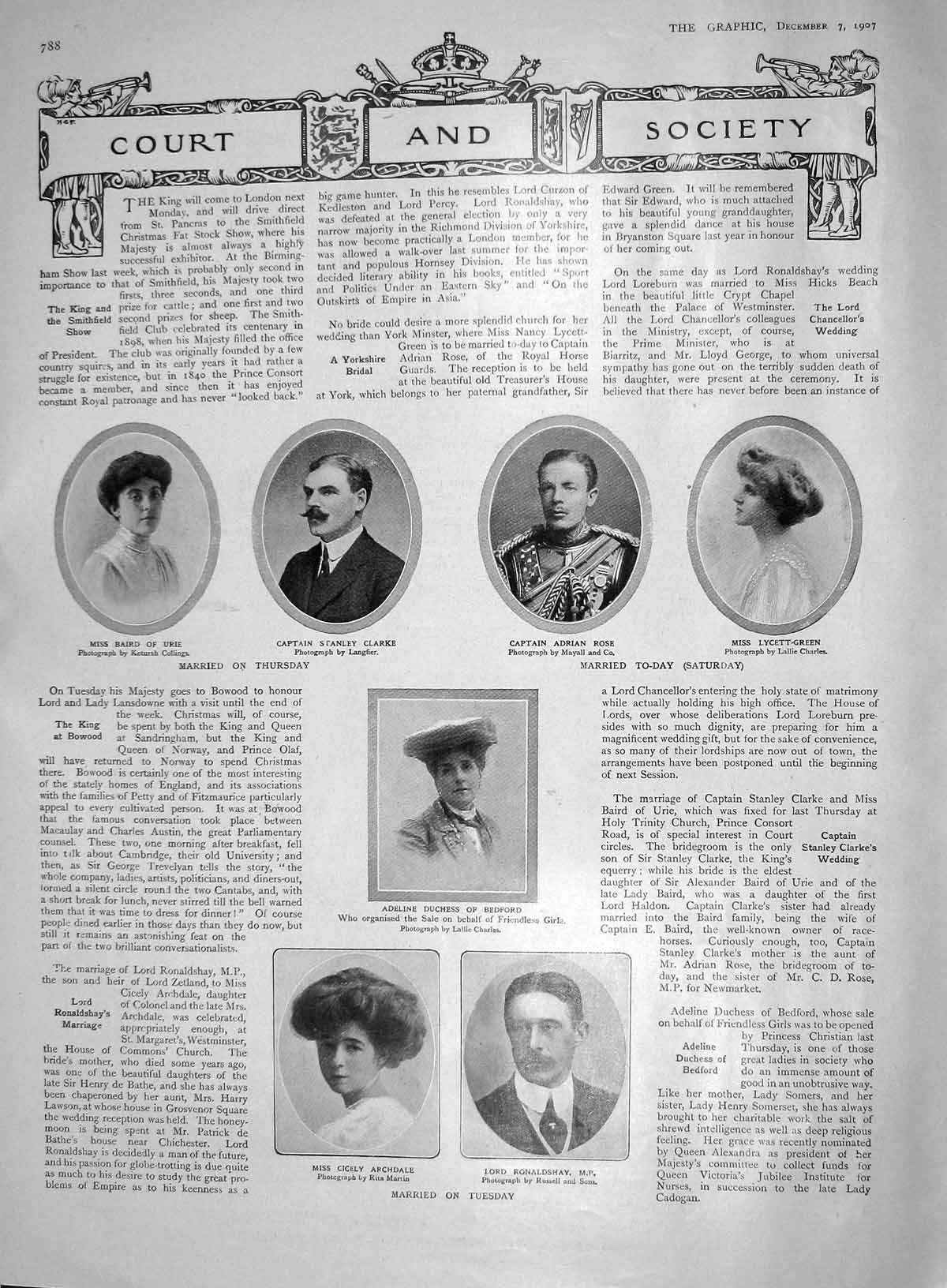 Original Old Antique Print 1907 Urie Clarke Rose Bedford Archdale Kaiser Castle