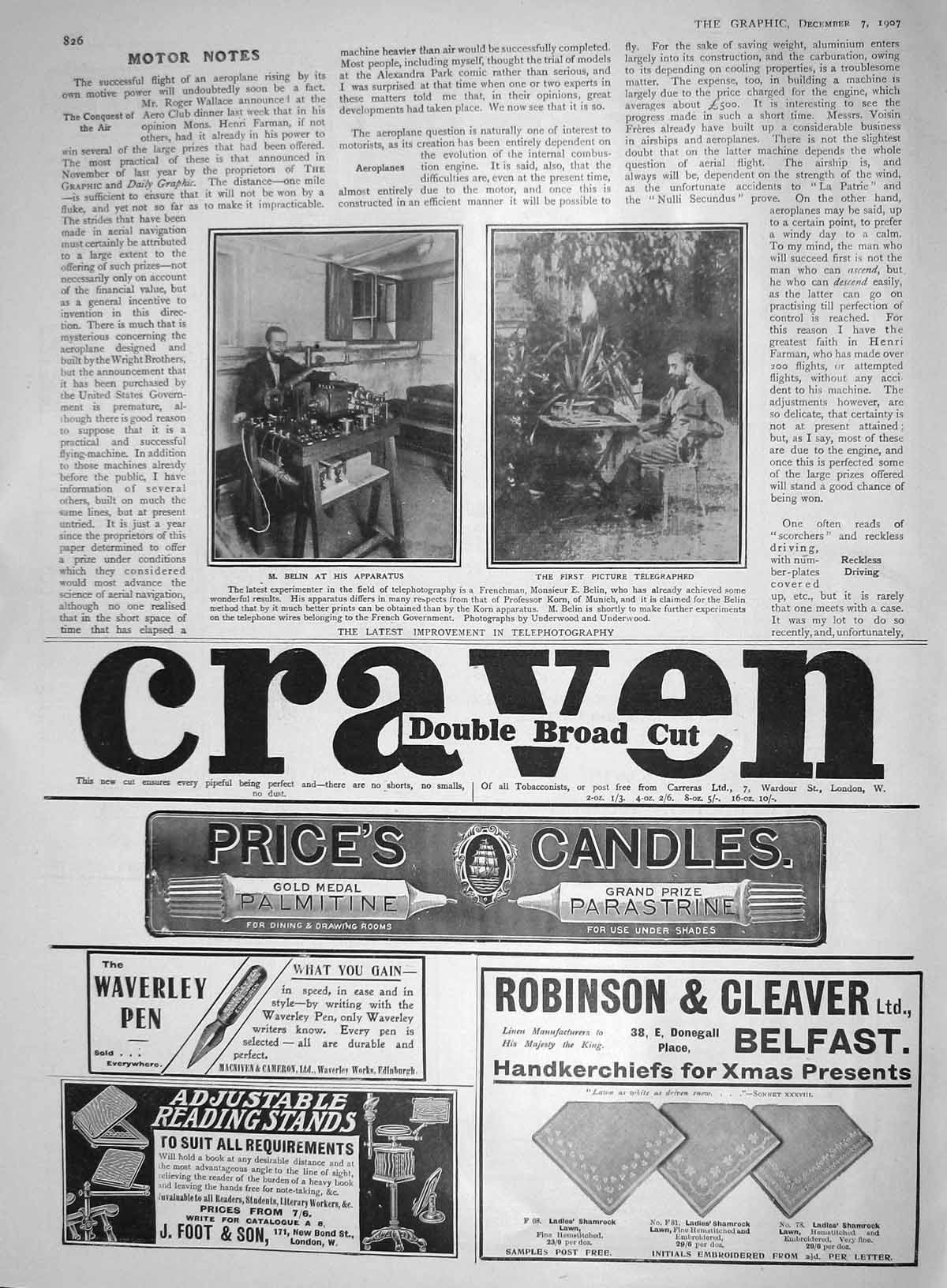 Original Old Antique Print 1907 Belin Telephotography Craven Robinson Cleaver