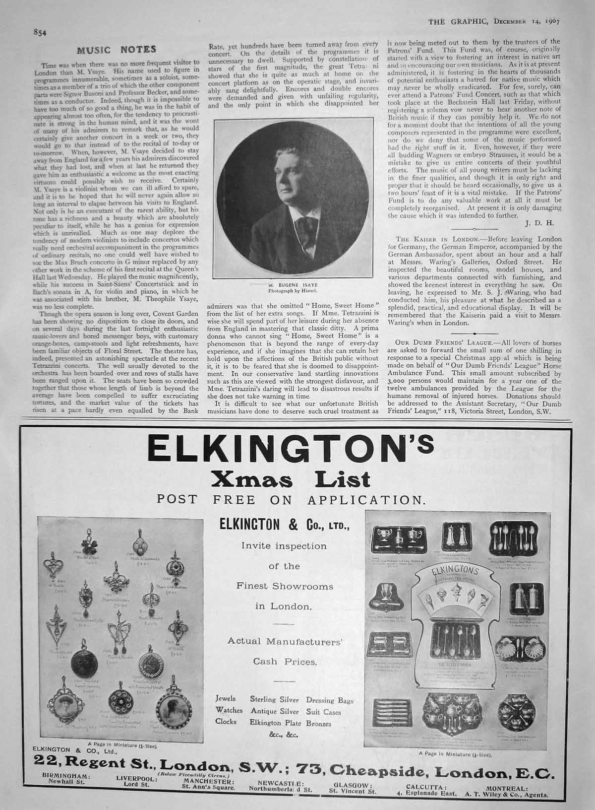 Old Antique Print 1907 Eugene Isaye Elkington Teaspoons Jewellery London 20th