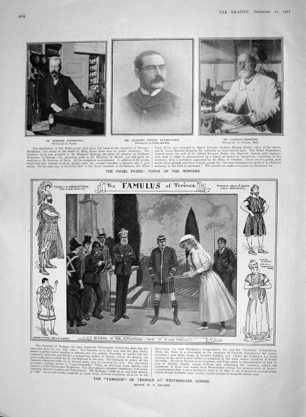 Old Antique Print 1907 Terence Westminster Kipling Nobel Prince Bulgaria 20th