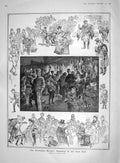 Original Old Antique Print 1907 London Christmas Market Zimbalist Thames Flood