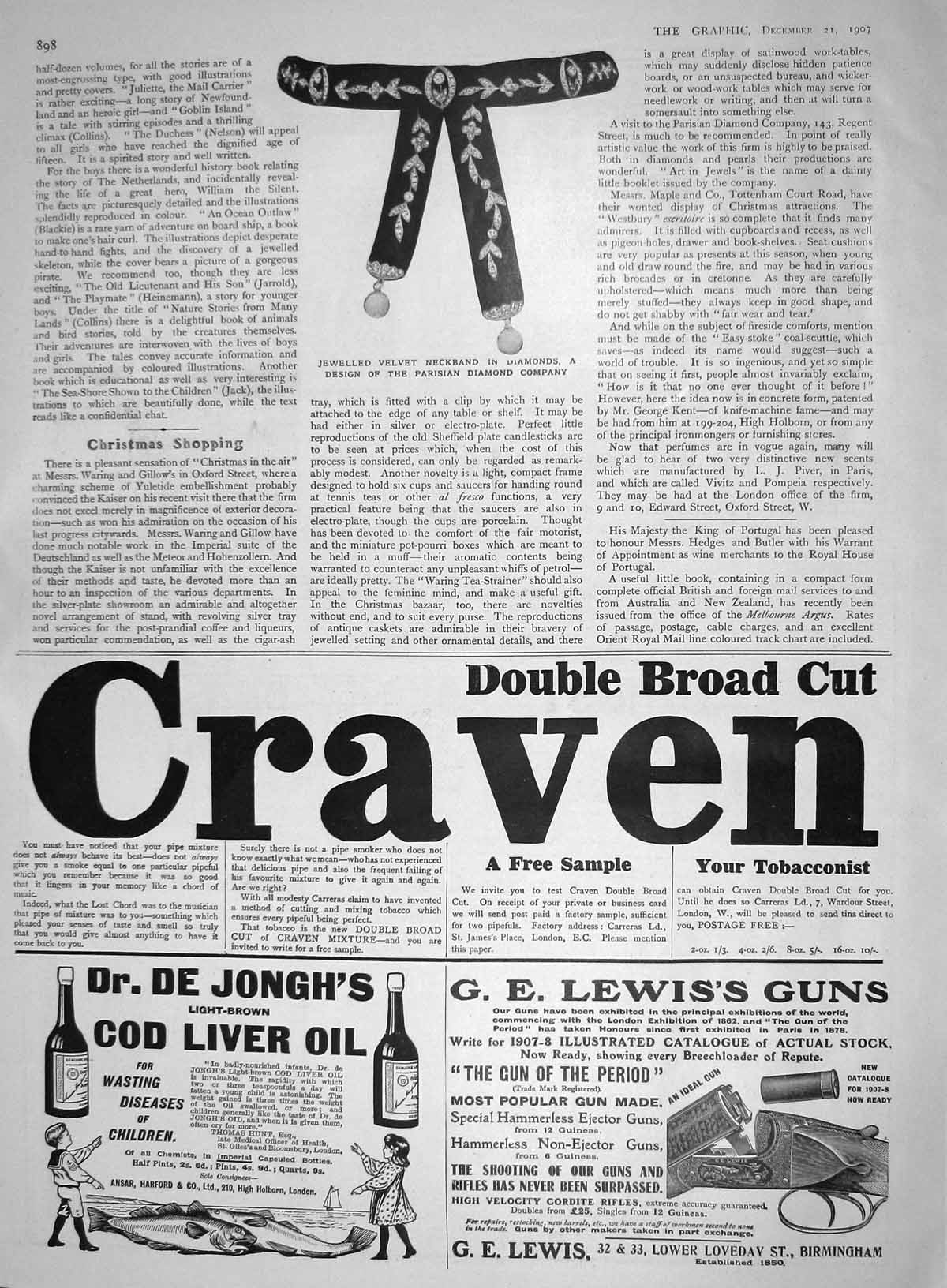 Old Antique Print 1907 Jewelled Velvet Neckband Paris Craven Tobacco Oil 20th