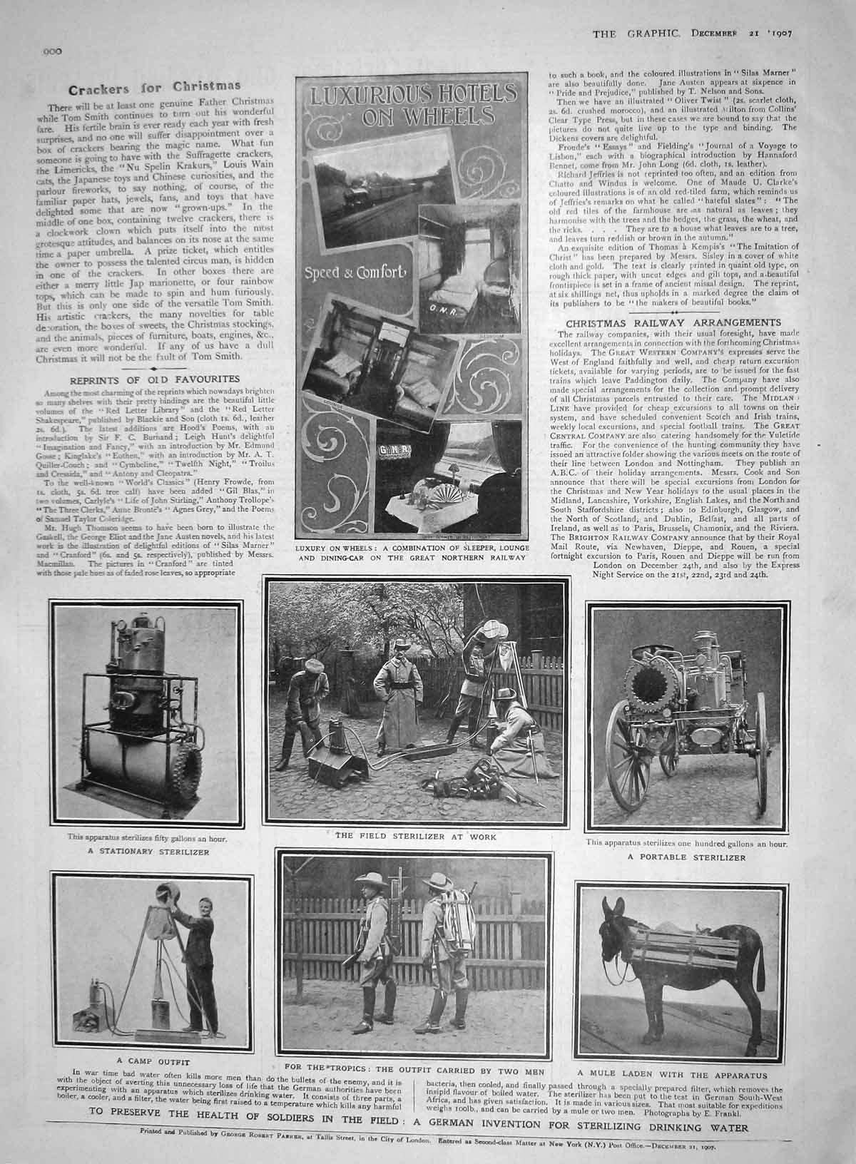 Original Old Antique Print 1907 German Invention Sterilizing Water Siers Train