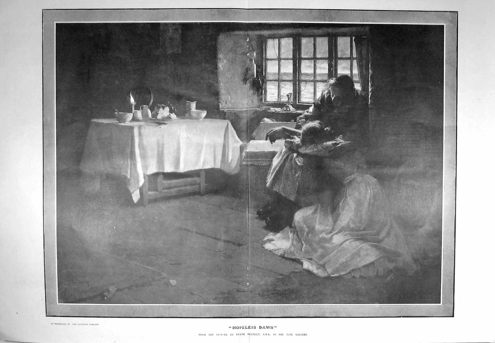 Original Old Antique Print 1907 Hopeless Dawn Crying Ladies Frank Bramley Tate