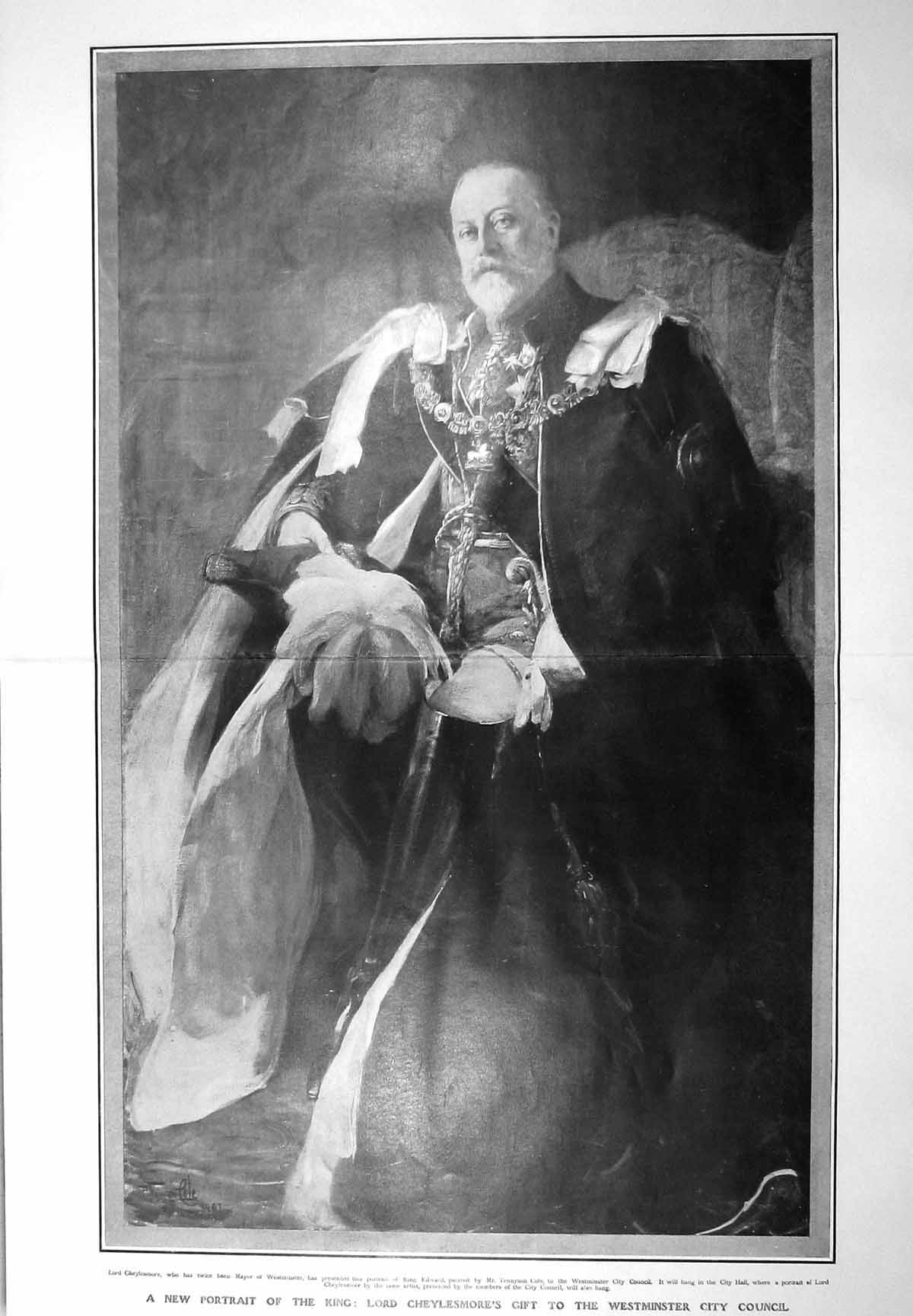 Antique Old Print 1907 Portrait King Lord Cheylesmore Westminster Council 20th