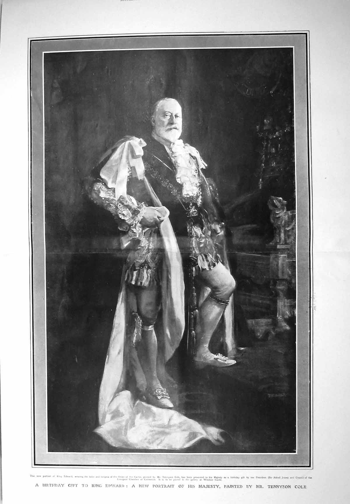 Old Antique Print 1907 King Edward Portrait Order Garter Tennyson Cole 20th