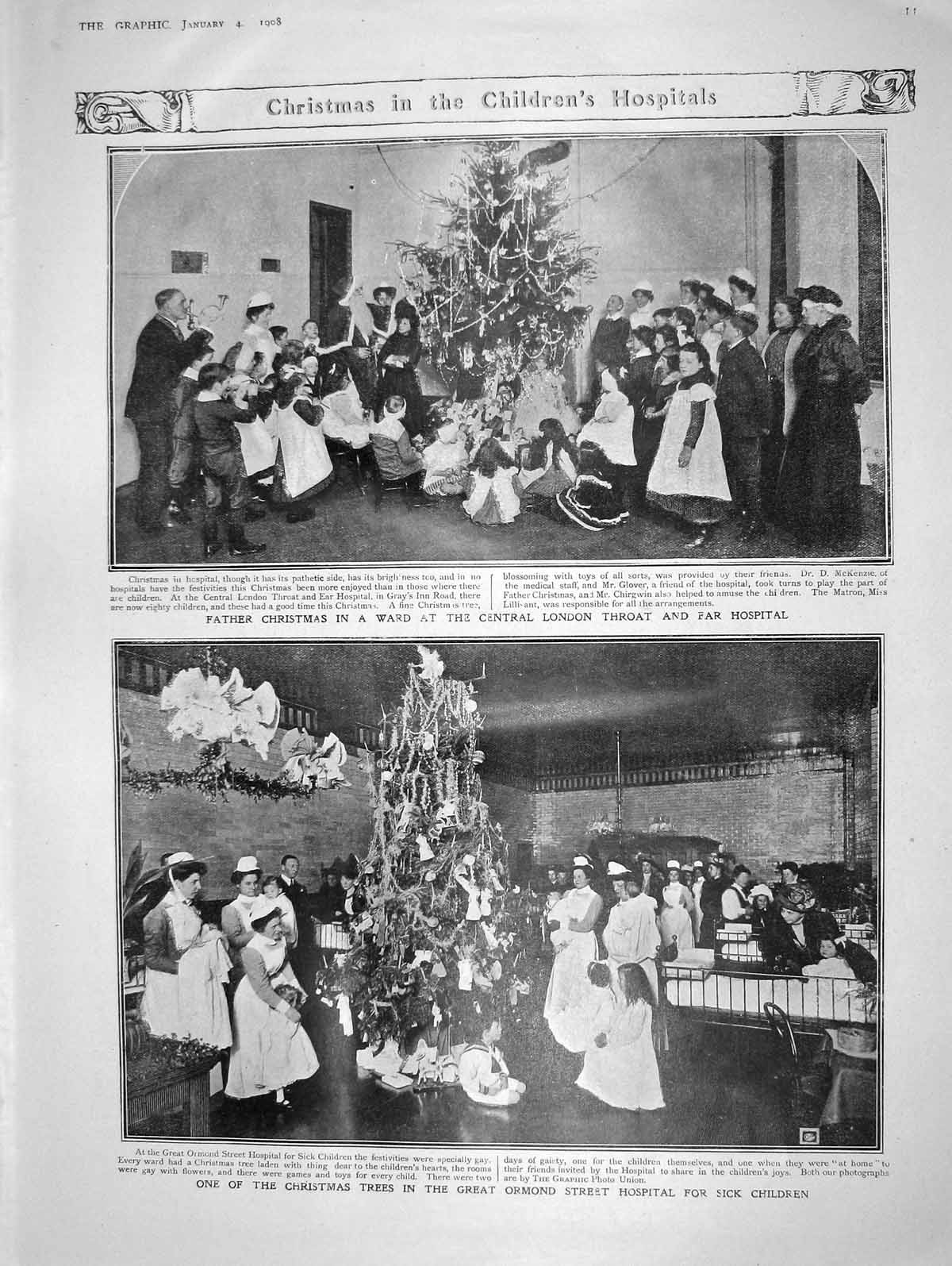 Old Antique Print 1908 Childrens Hospital Christmas Lord Roberts Veterans 20th