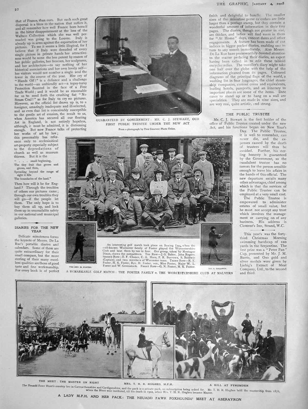 Original Old Antique Print 1908 Golf Foster Malvern Fawr Hunt Durazzo Toreador