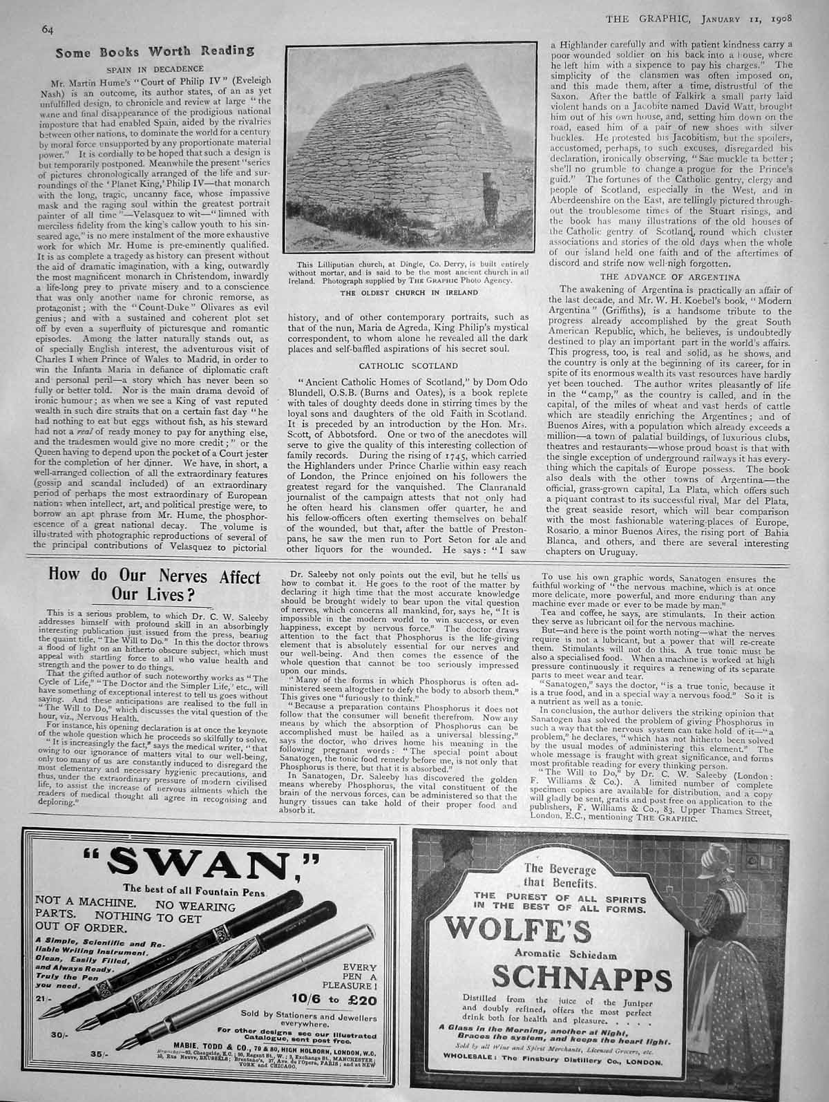 Original Old Antique Print 1908 est Church Ireland Lilliputian Church Dingle