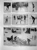 Original Old Antique Print 1908 Tobogganing Dover Ice Skating Lingay Connaught