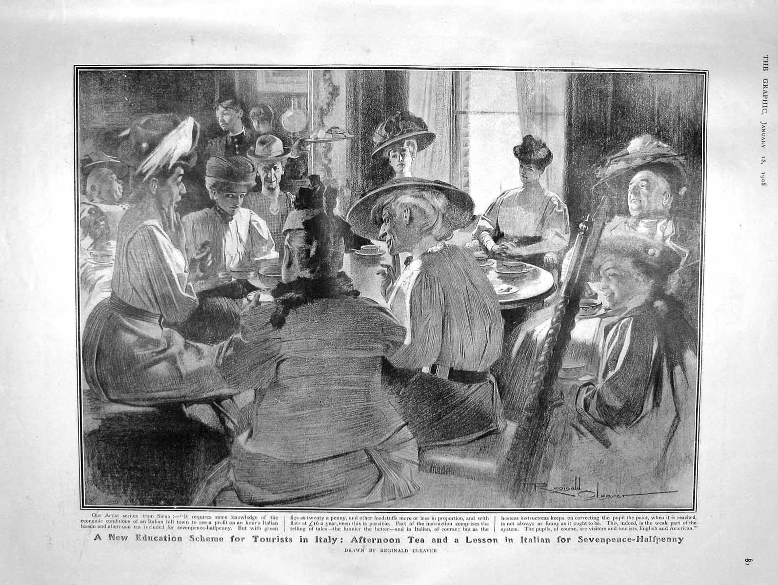 Original Old Antique Print 1908 Italy Tourists Gsmid Hubbard Ibbeston Peters