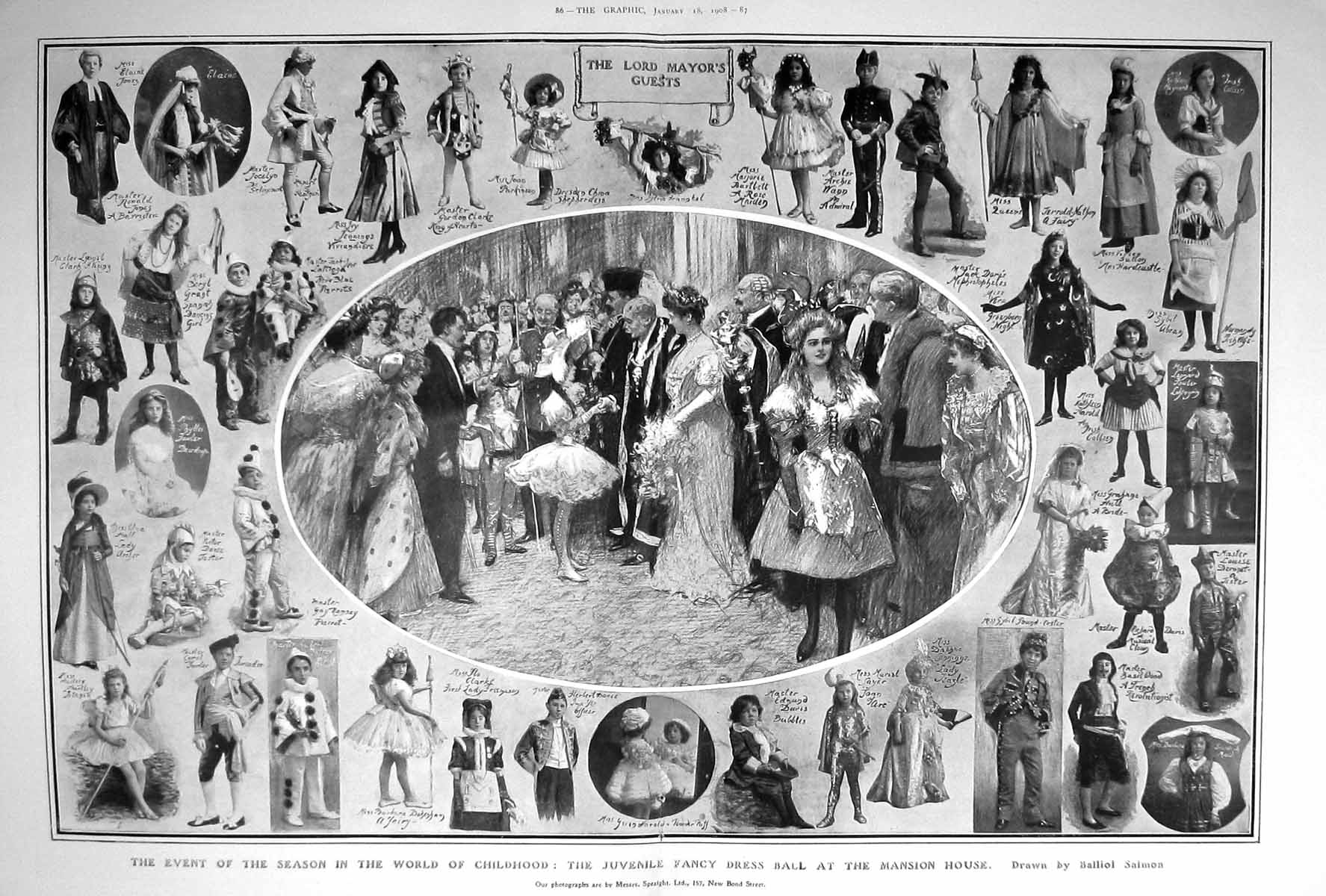 Antique Old Print 1908 Children Fancy Dress Ball Mansion House Hardcastle 0 20th