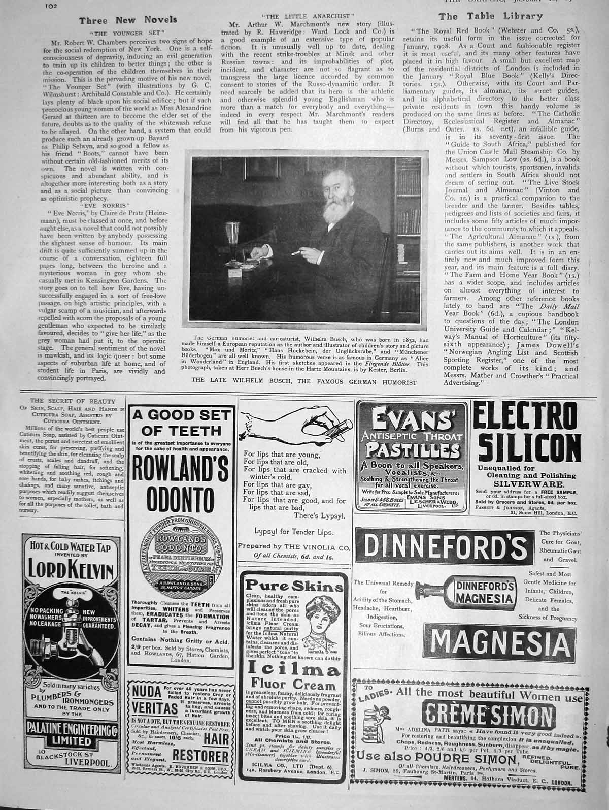 Original Old Antique Print 1908 Portait Wilhelm Busch German Humorist Silicon
