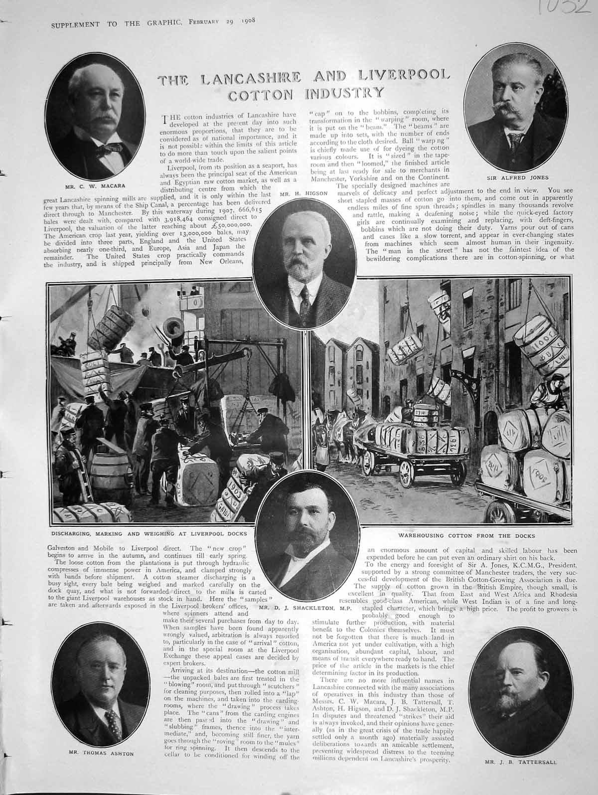 Original Old Antique Print 1908 Liverpool Cotton Tattersall Shackleton Macara