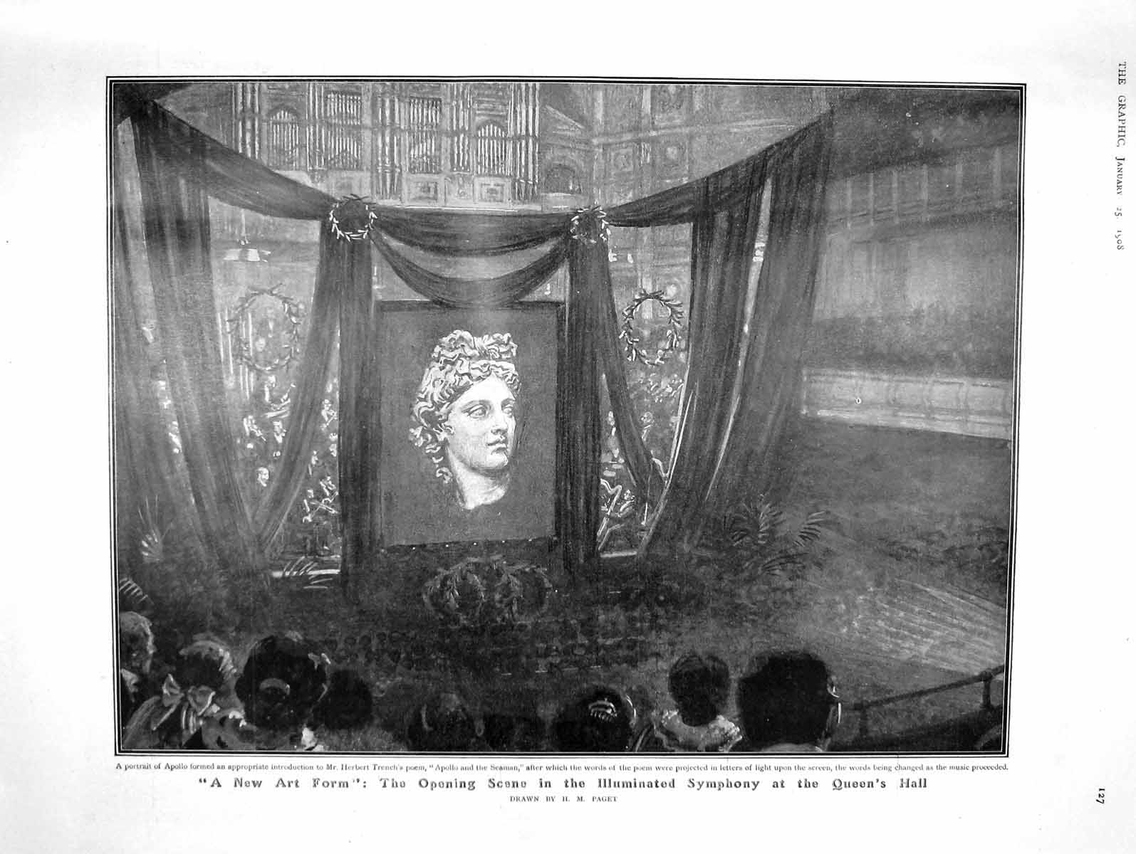 Old Antique Print 1908 Portrait Apollo Illuminated Symphony Queen'S Hall 20th