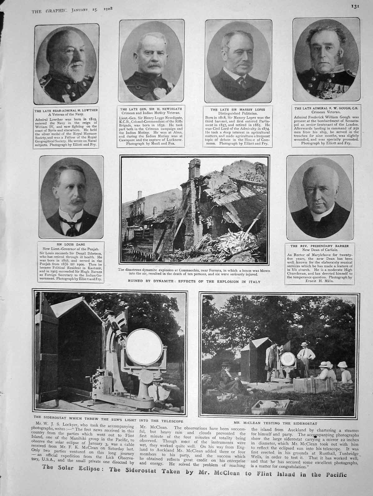 Old Antique Print 1908 Lowther Newdigate Solar Eclipse Flint Taylor Koch 20th