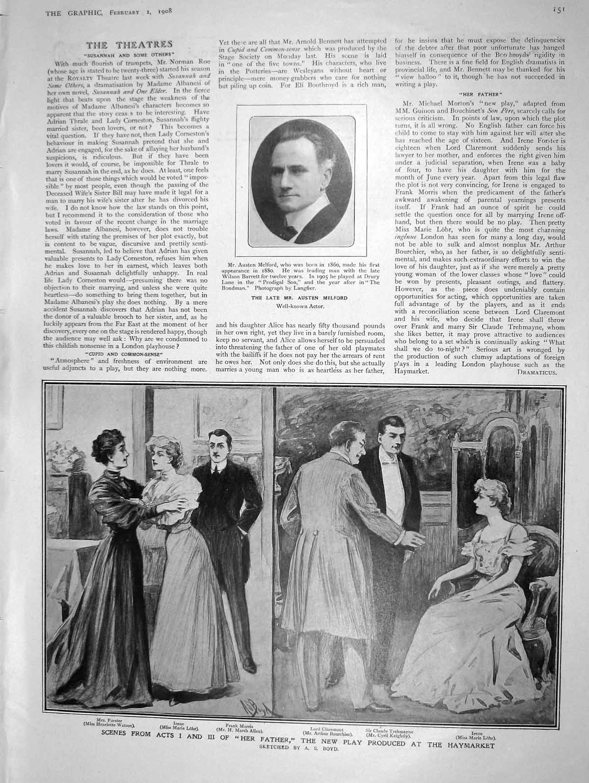 Old Antique Print 1908 Austen Melford Haymarket Theatre German Children 20th
