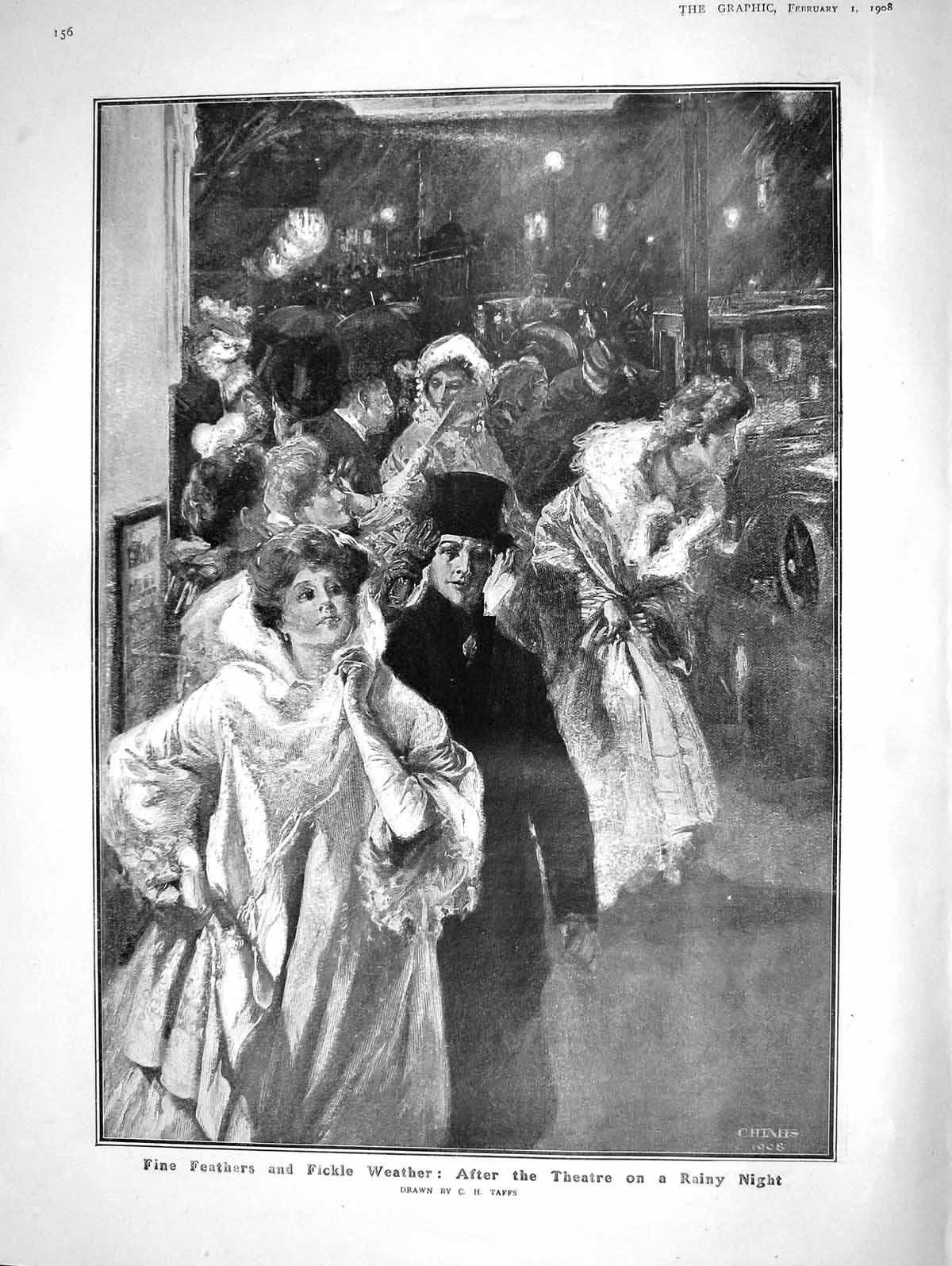 Old Antique Print 1908 Theatre Spectators Robson Evans Saxe-Coburg Cross 20th