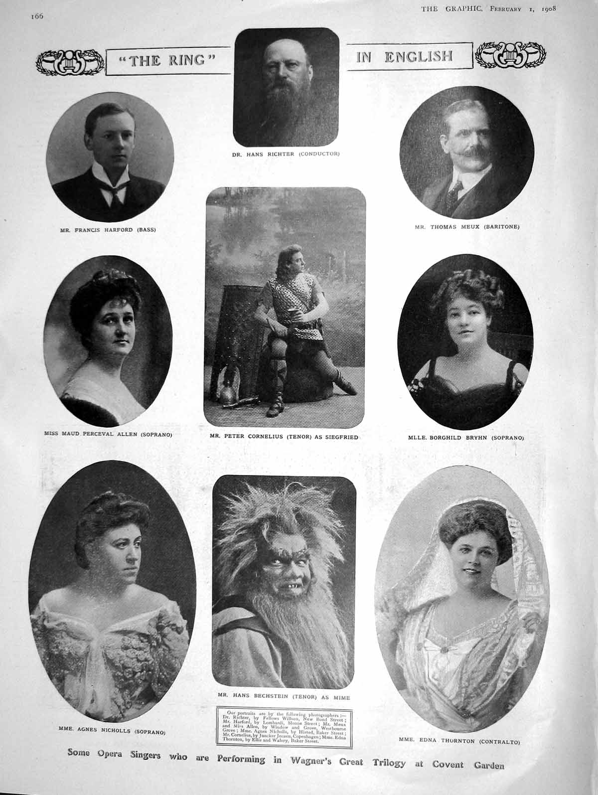Original Old Antique Print 1908 Opera Singers Nicholls Thornton Cornelius Allen
