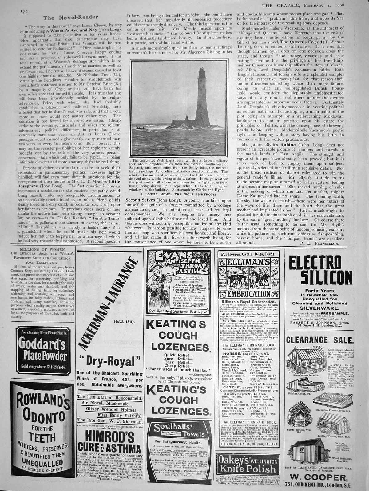 Old Antique Print 1908 Wolf Lighthouse England Rowlands Odonto Keatings 20th