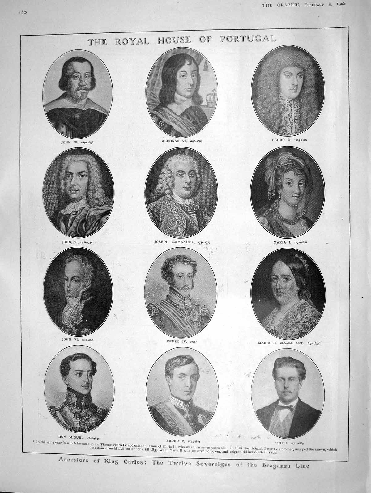 Old Antique Print 1908 Portugal Alfonso Emmanuel King Carlos Clive Thomas 20th