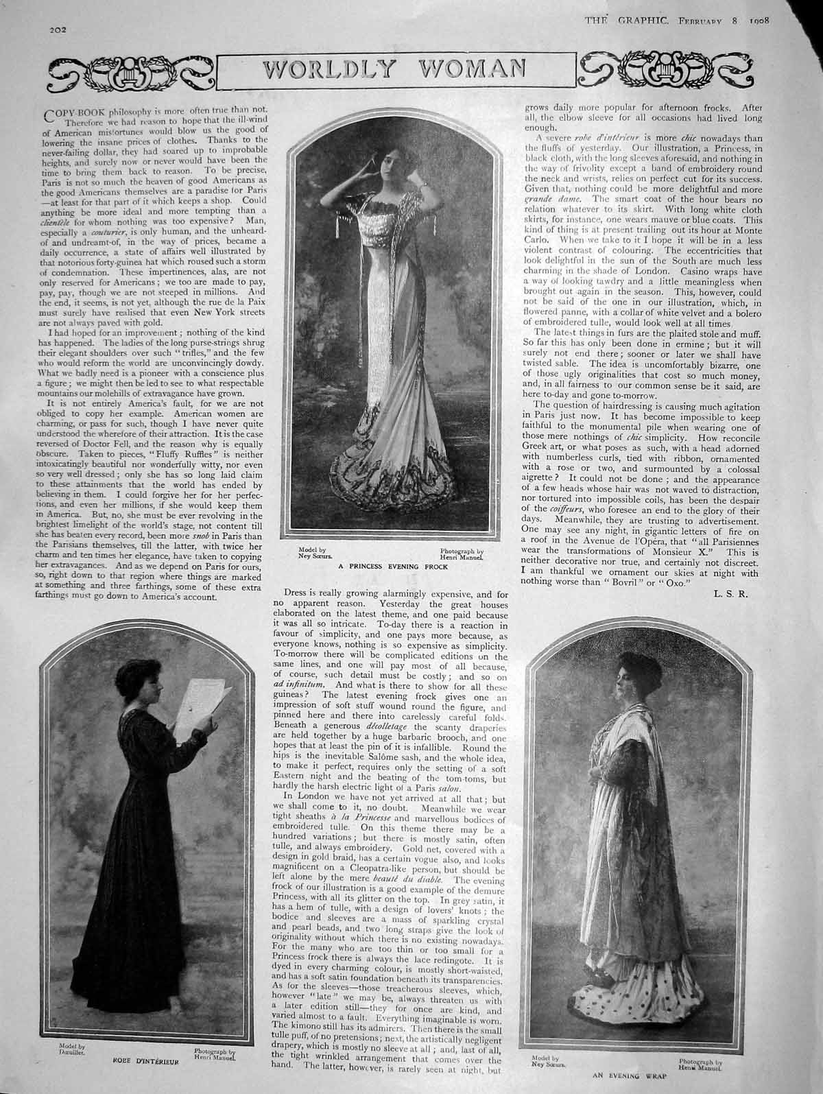 Old Antique Print 1908 Women'S Fashion Princess Frock Evening Wrap Robe 20th