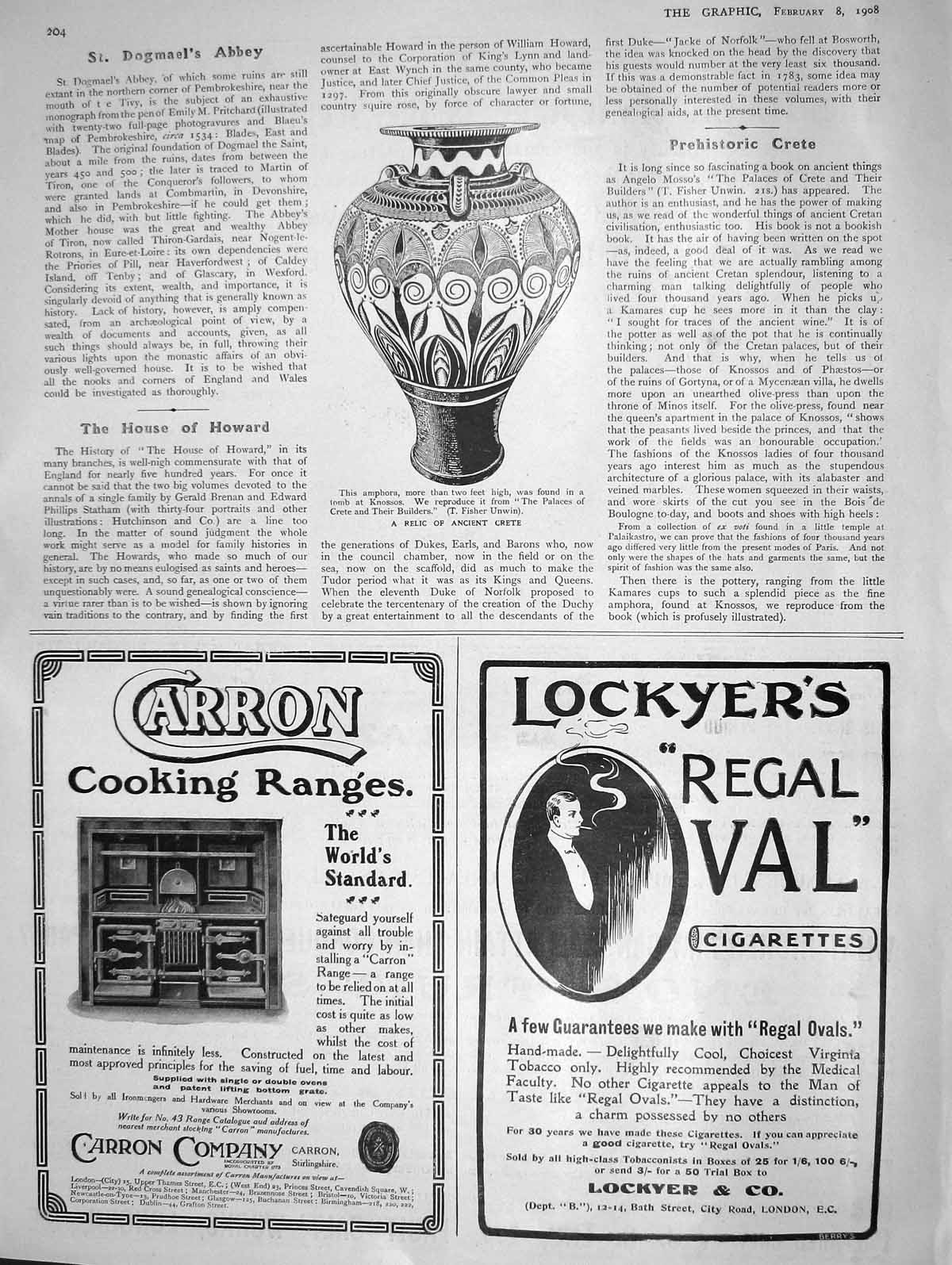 Old Antique Print 1908 Amphora Tomb Knossos Crete Carron Val Cigarettes 20th