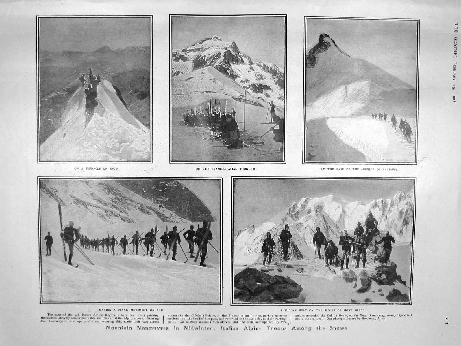 Old Antique Print 1908 Mountains Alps Snow Mont Blanc King Carlos Paul'S 20th