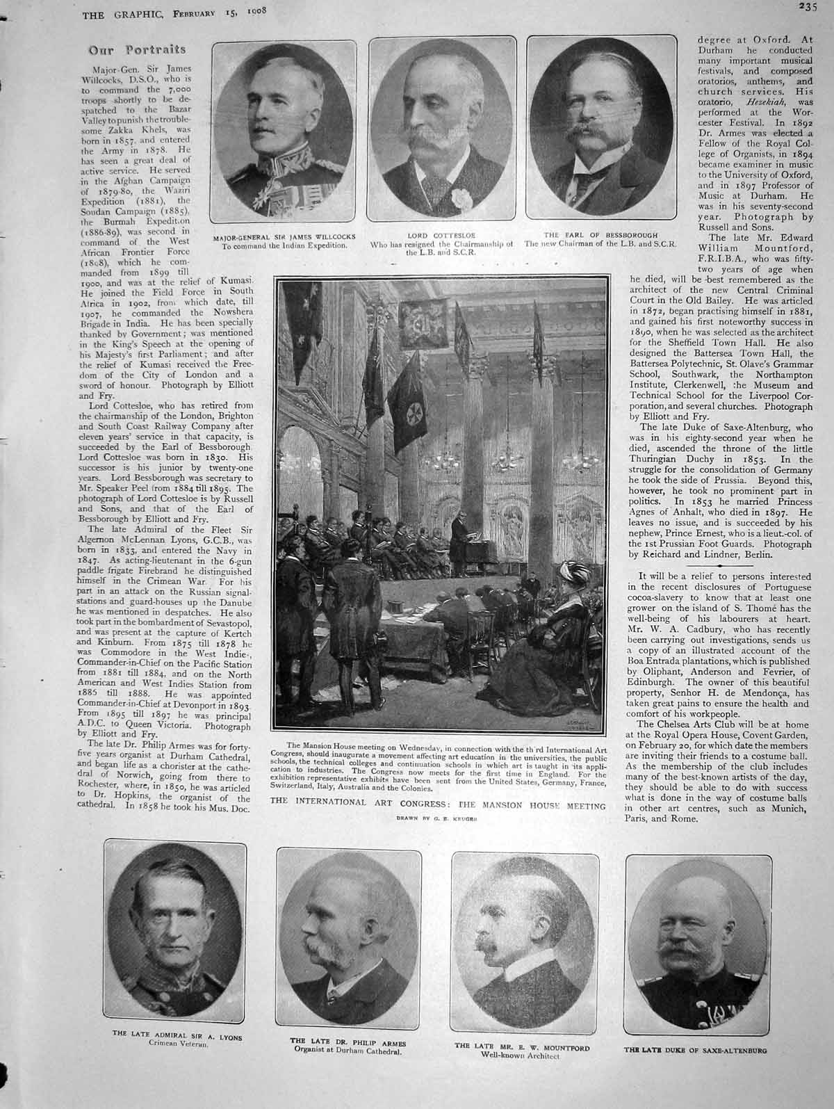 Old Antique Print 1908 Willcocks Art Congress Armes Lyons Transvaal Court 20th