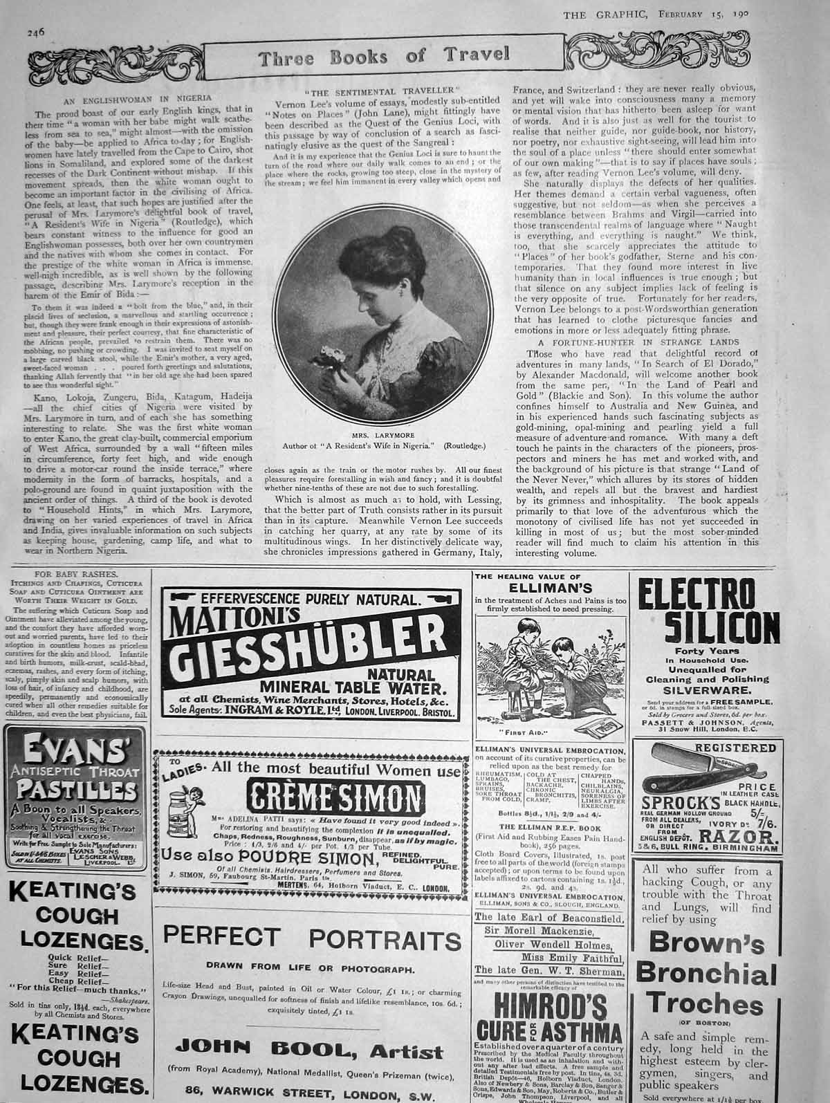 Original Old Antique Print 1908 Portrait Mrs Larymore Author Razor Simon 20th