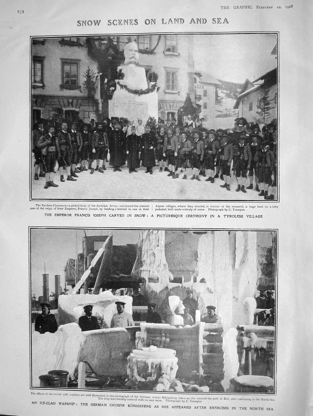 Old Antique Print 1908 Francis Joseph Snow Ship Konigsberg Sir Strachey 20th