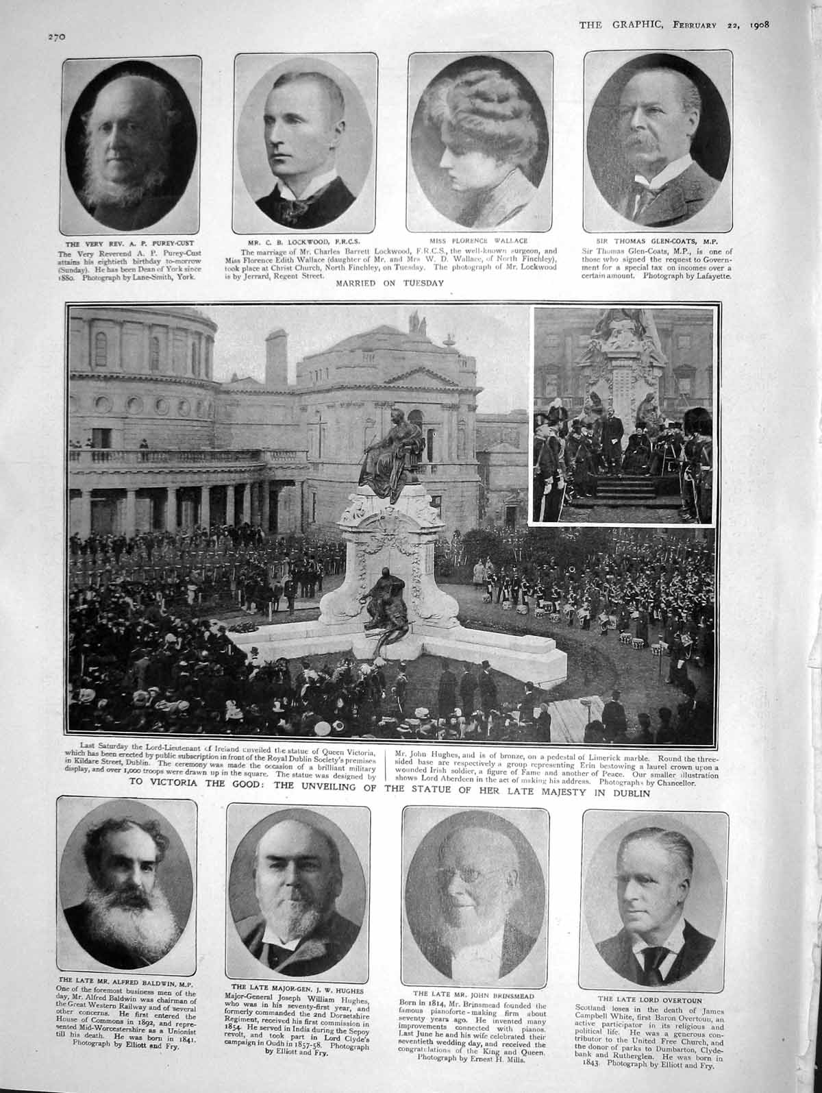 Old Antique Print 1908 Statue Queen Dublin Hughes Overtoun Ladies Fashion 20th