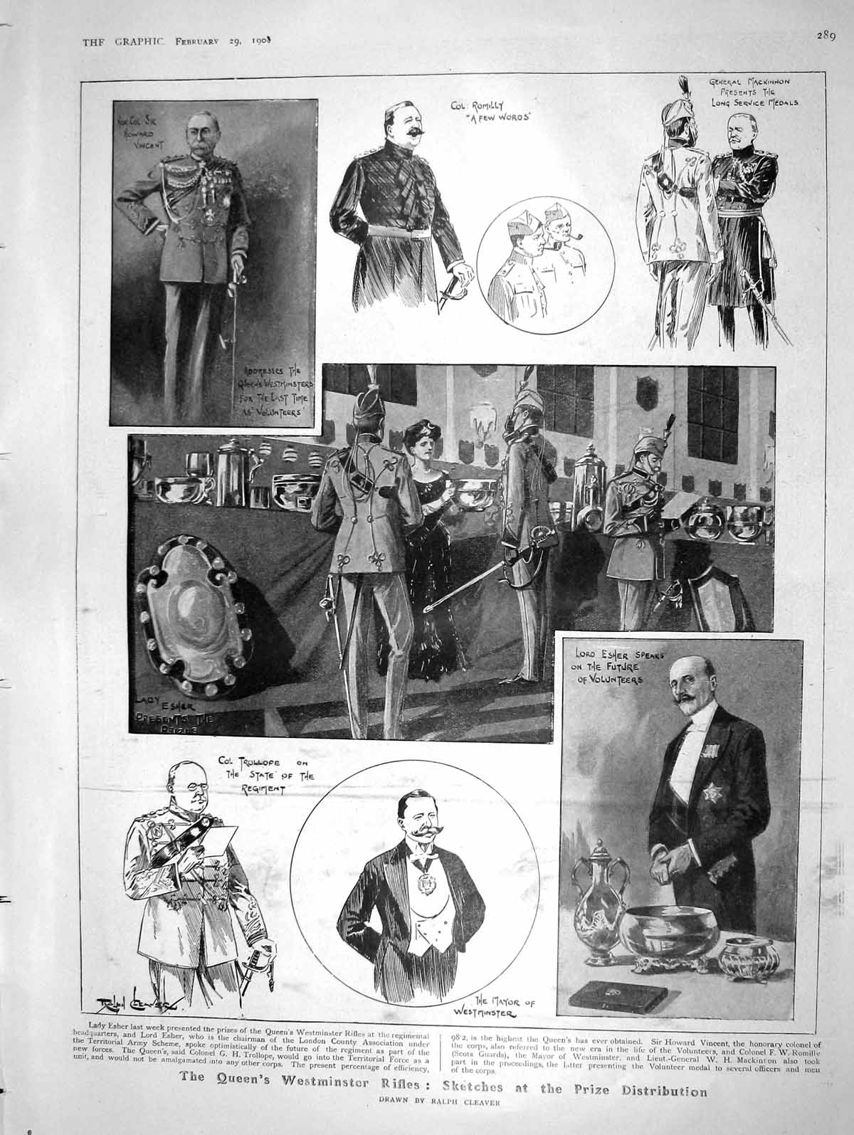 Original Old Antique Print 1908 Westminster Rifles Trollope Esher Botha Hawkin