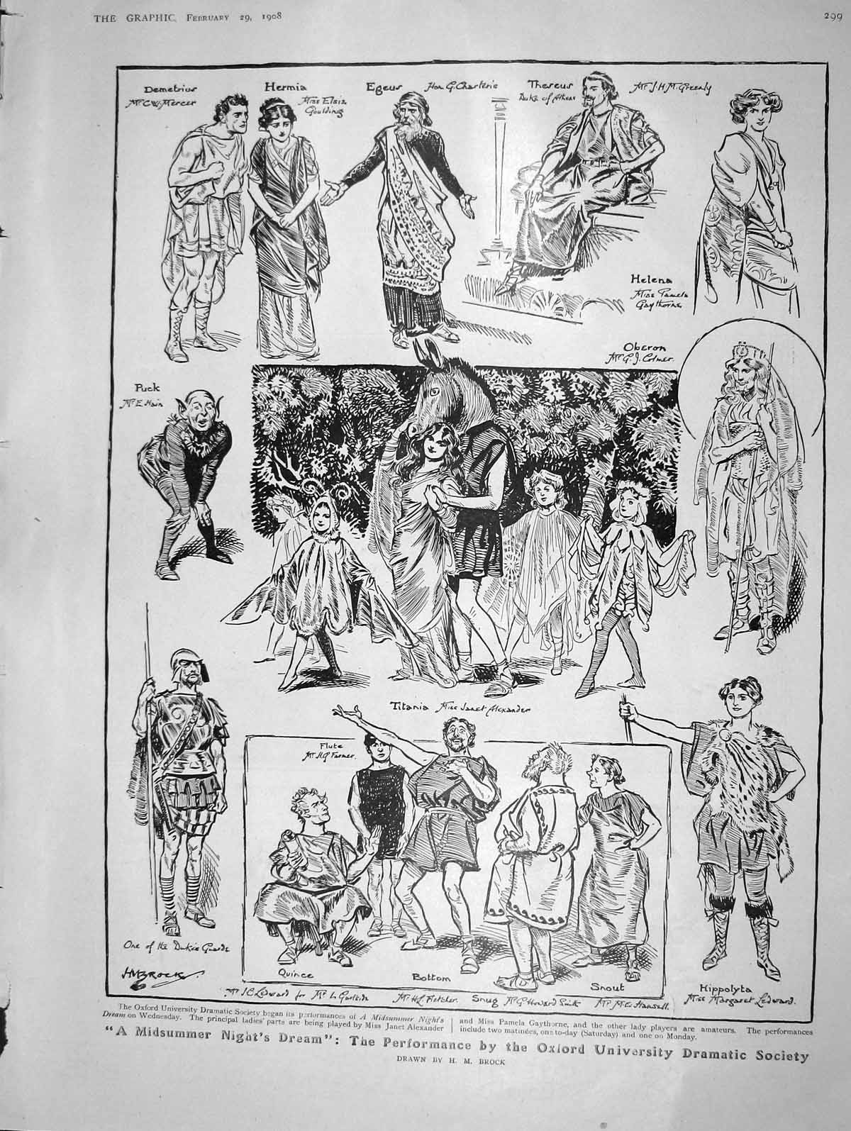 Old Antique Print 1908 Midsummer Night'S Dream Oxford New Hebrides Army 20th