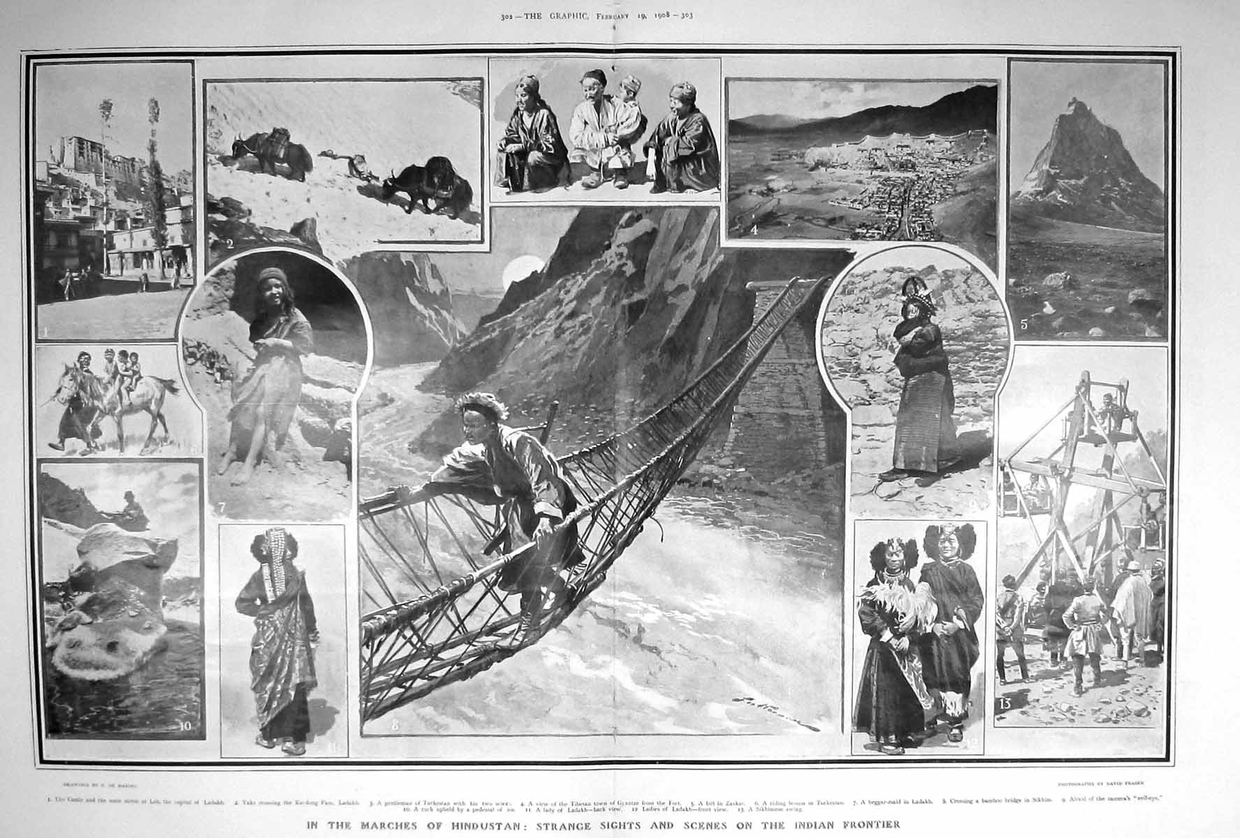 Original Old Antique Print 1908 Hindustan Indian Frontier Ladakh Sikhim Ladakh