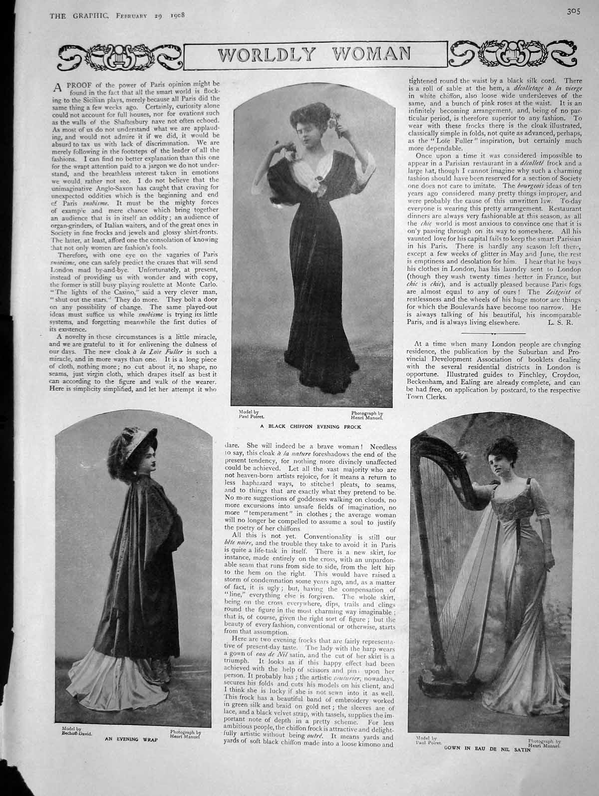 Original Old Antique Print 1908 Womans Fashion Art Liverpool Chateau Gaillard