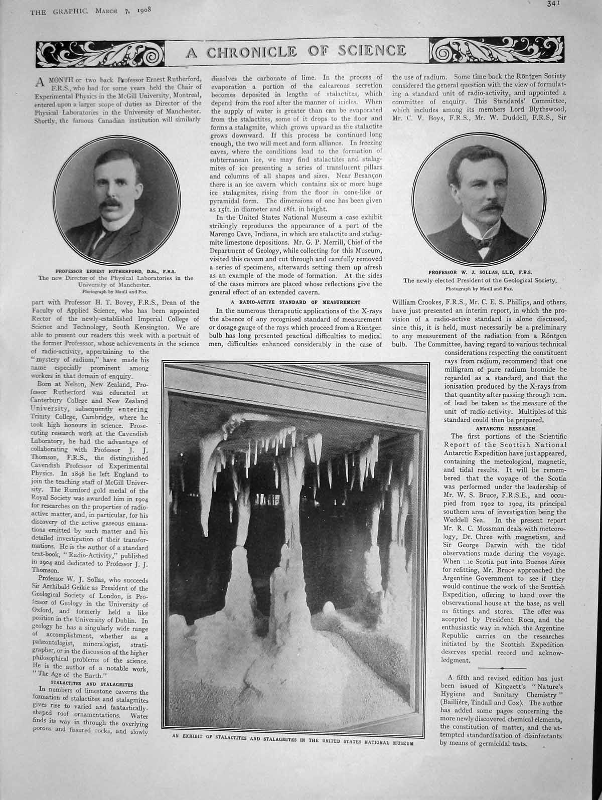 Old Antique Print 1908 Rutherford Sollas Stalagmites Nice Carnival France 20th