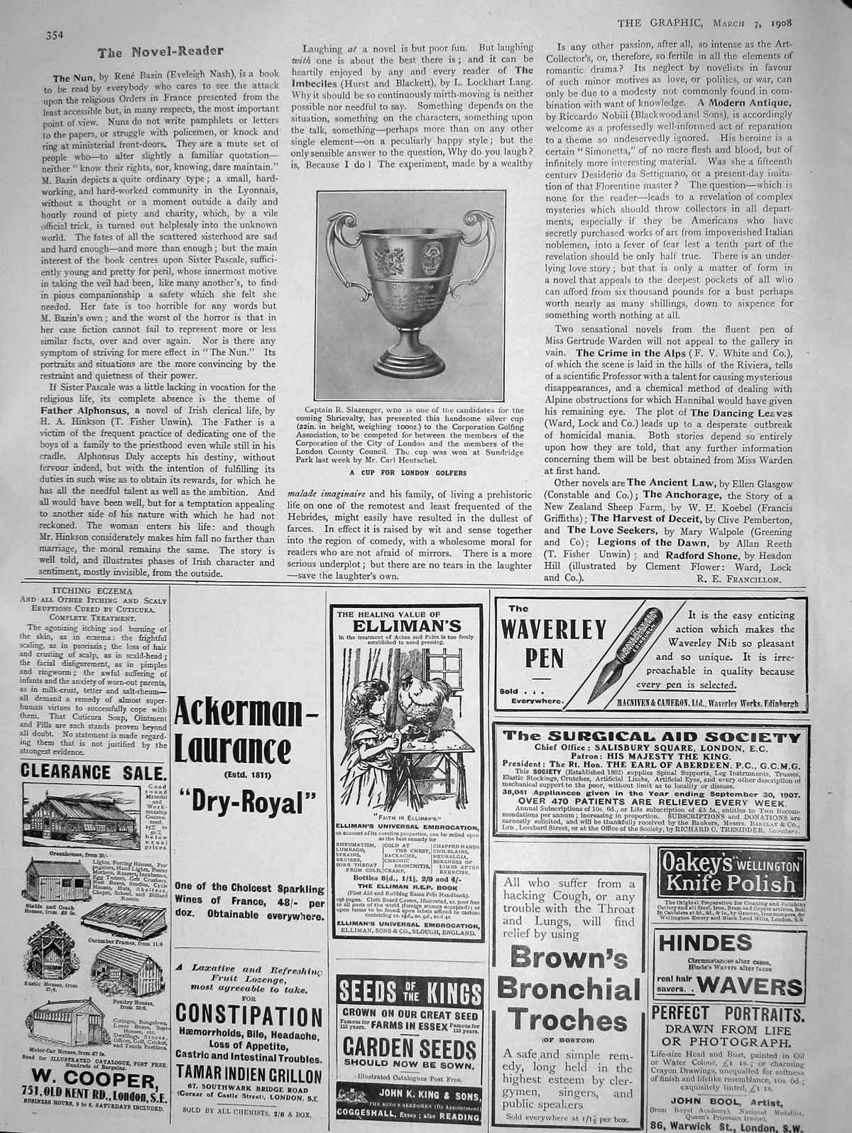 Old Antique Print 1908 Captain Slazenger Cup London Golfers Waverley Pen 20th