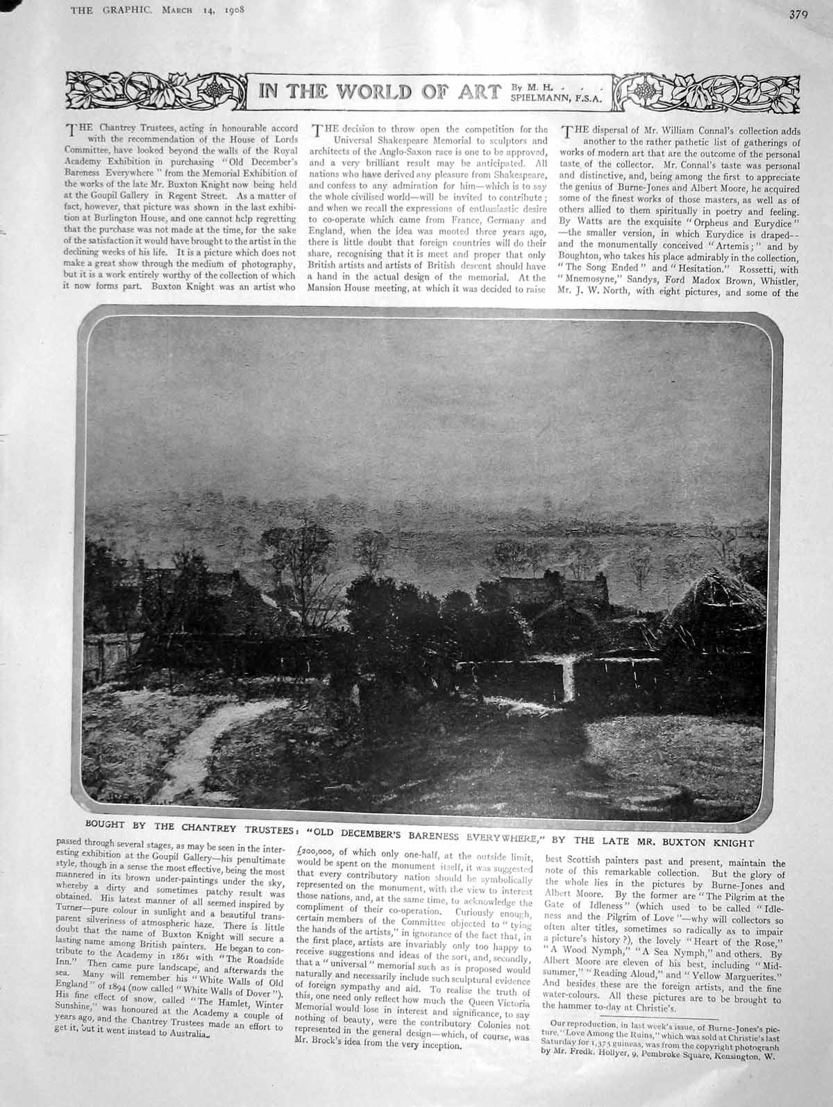 Original Old Antique Print 1908 Chantry Trustees December Bareness Everywhere