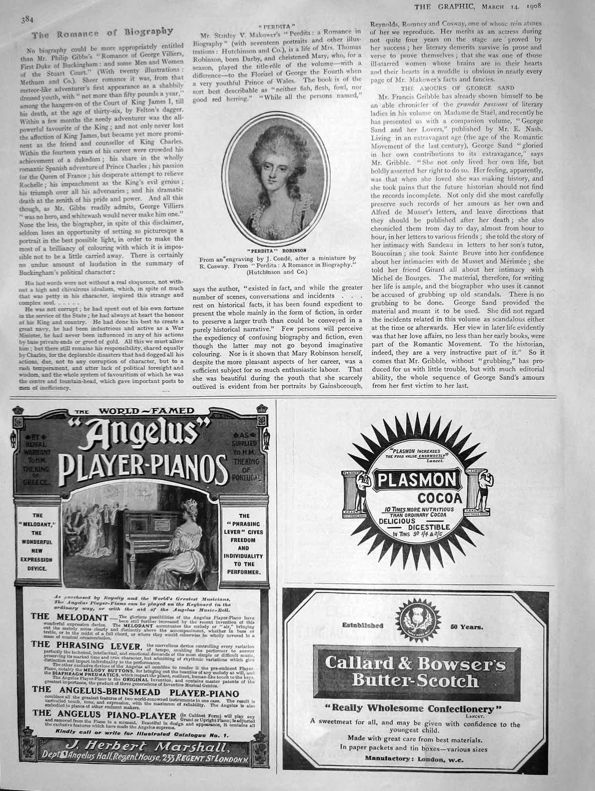 Original Old Antique Print 1908 Portrait Perdita Robinson Conde Cocoa 20th