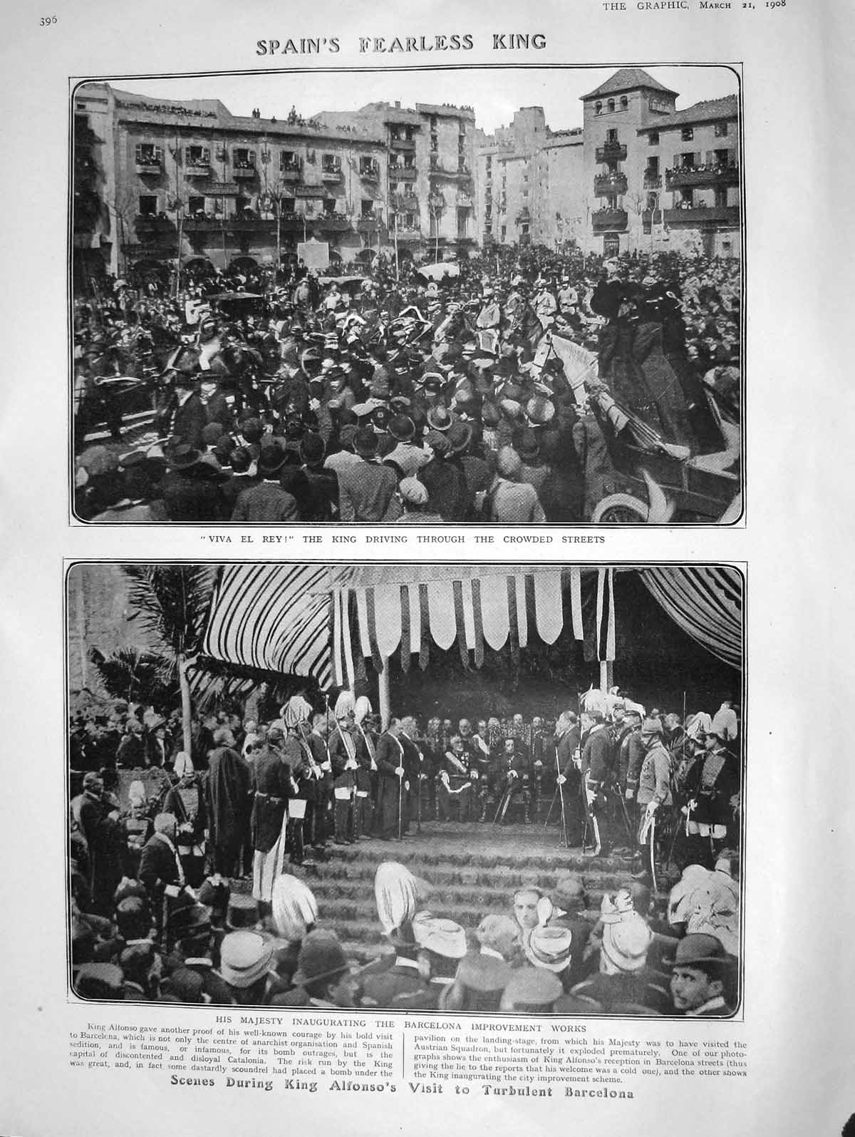 Old Antique Print 1908 King Alfonso Barcelona Duke Wellington Paris Motor 20th