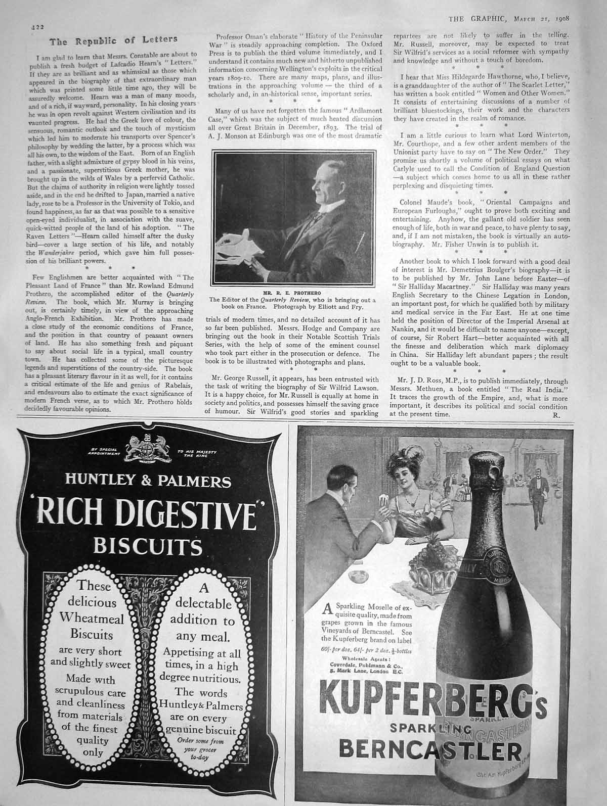 Original Old Antique Print 1908 Portrait Mr. Prothero Editor Quarterly Review