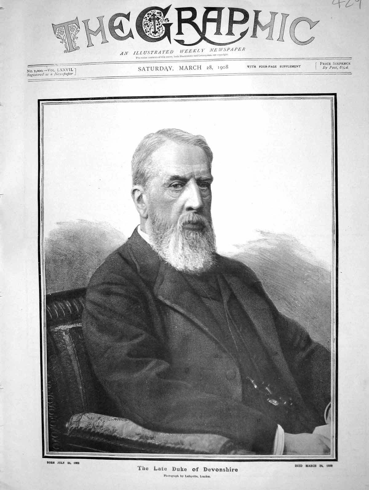 Original Old Antique Print 1908 Portrait Duke Devonshire Man 20th Century