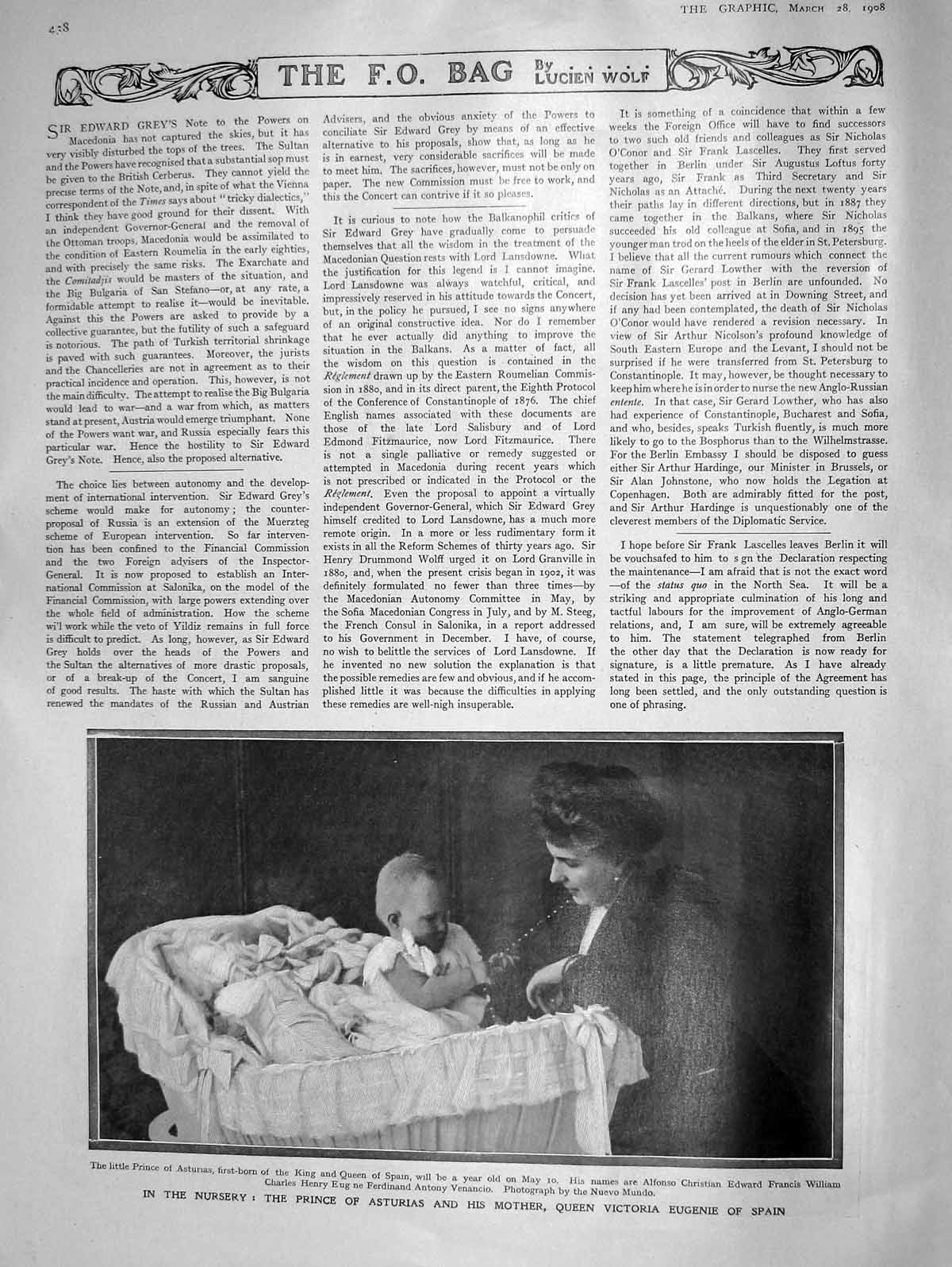 Old Antique Print 1908 Nursery Prince Austria Queen Spain Thomas Graphic 20th