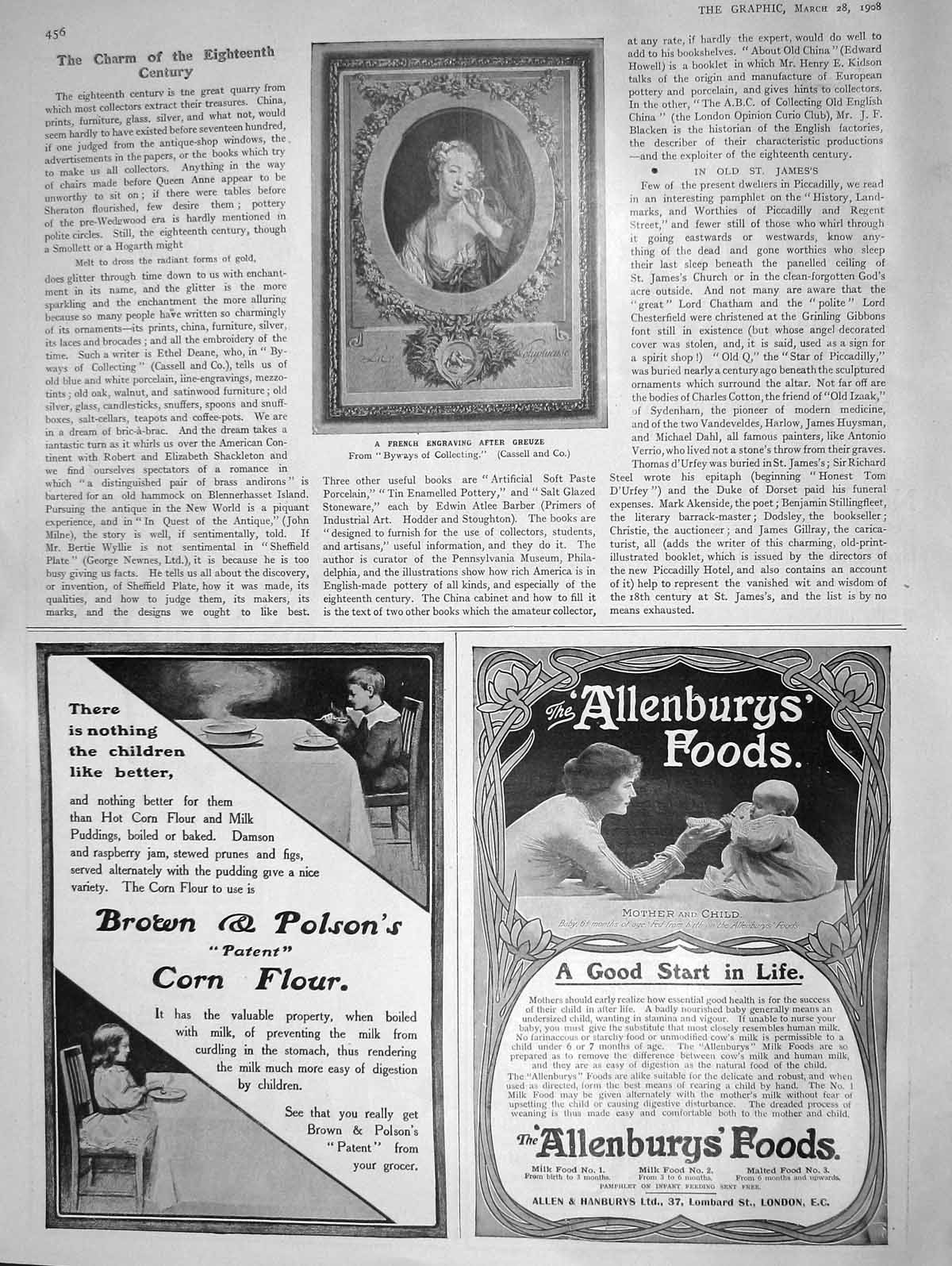 Original Old Antique Print 1908 French Engraving Greuze Brown Polson Allenbury